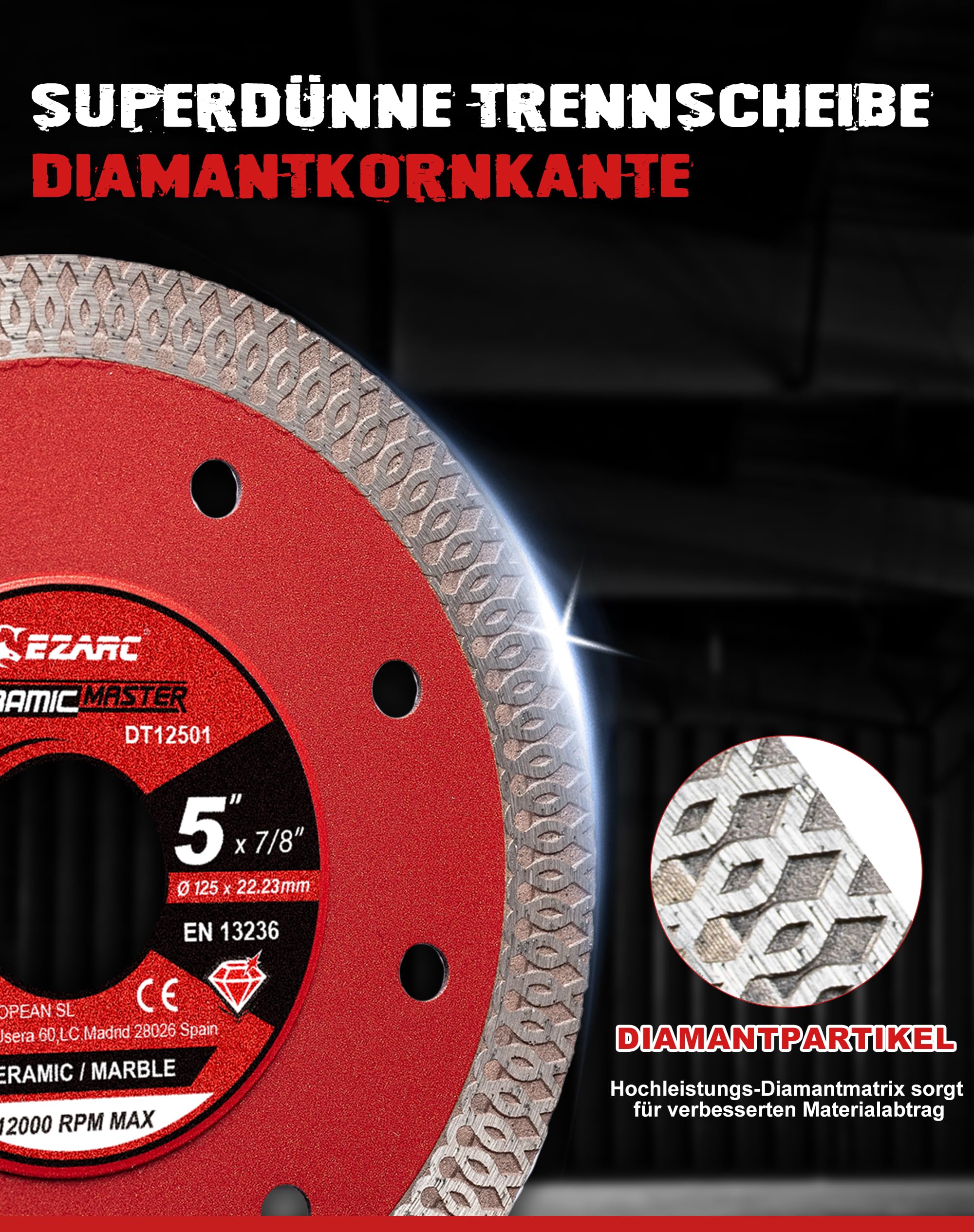 Diamantschneidscheiben 125mm Extra Thin Diamond Disc Cutting Disc für Fliesen Keramik Marmor Nass oder Trockenschnitt