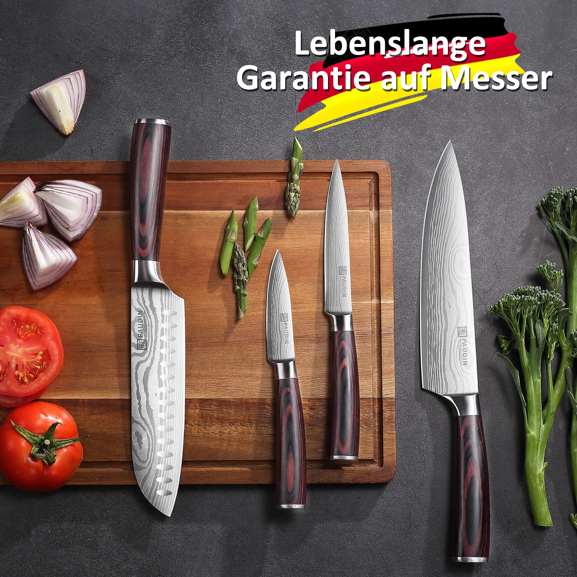 Küchenmesser-Set, 5-teiliges Küchenmesser-Set aus hochwertigem Kohlenstoff-Edelstahl, Ultra Sharp Messer-Set mit Kochmesser, Hackmesser, Nutzmesser