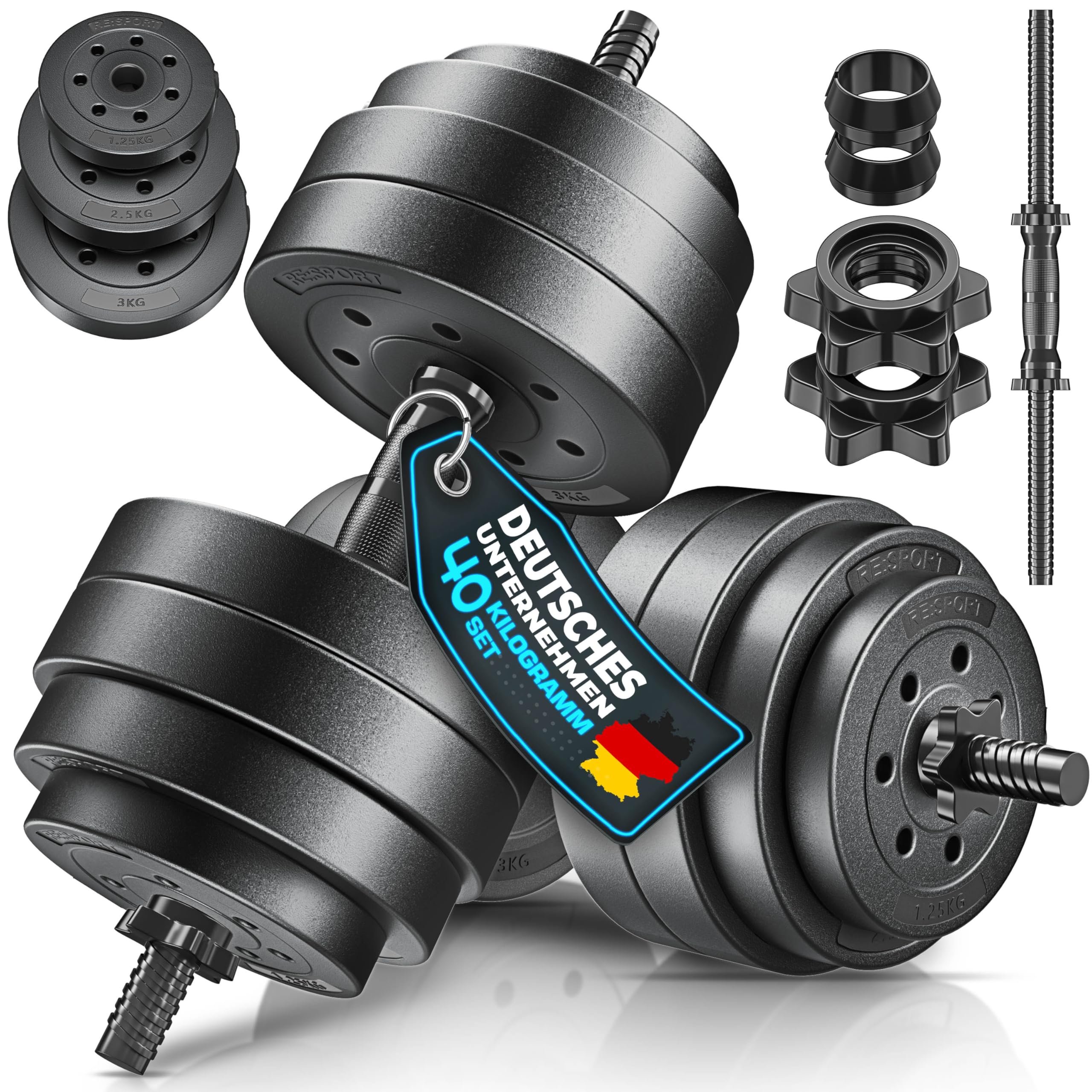 2er Hanteln Set verstellbar 20 kg | Hantelset mit 2 Kurzhanteln | Hantel mit Gewichten & 4 Sternverschlüsse | Fitness Kurzhantel für Muskelaufbau, Workout & Zuhause