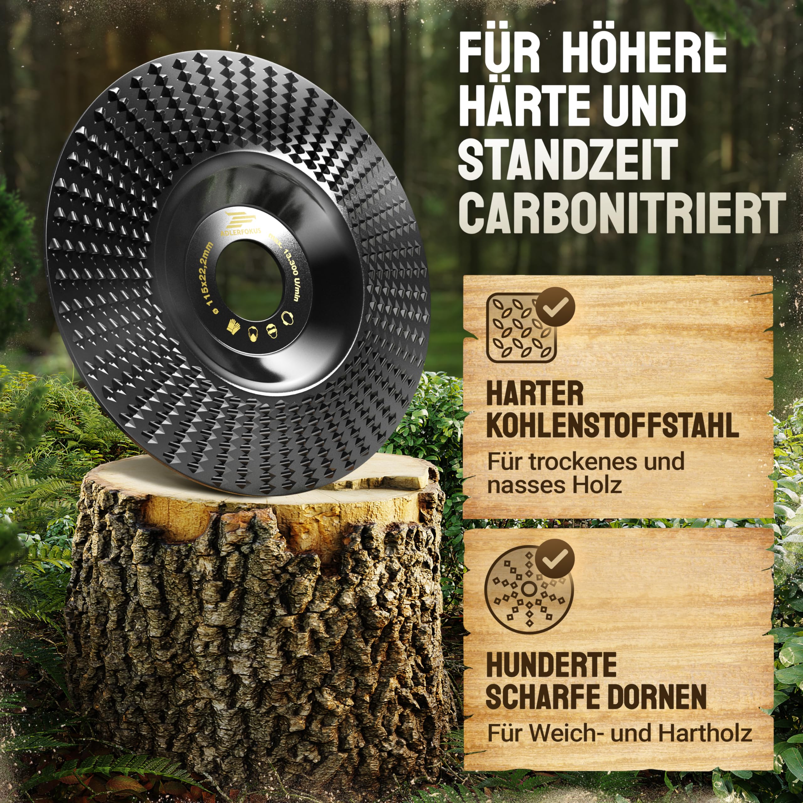 Holz Schleifscheibe 125mm Winkelschleifer [EXTRA SCHARF] | Flexscheibe für Holz - Wurzelfräse - Lackfräse - Baumstumpffräse - Raspelscheibe - Schleifen mit einer Flex Schleifscheibe