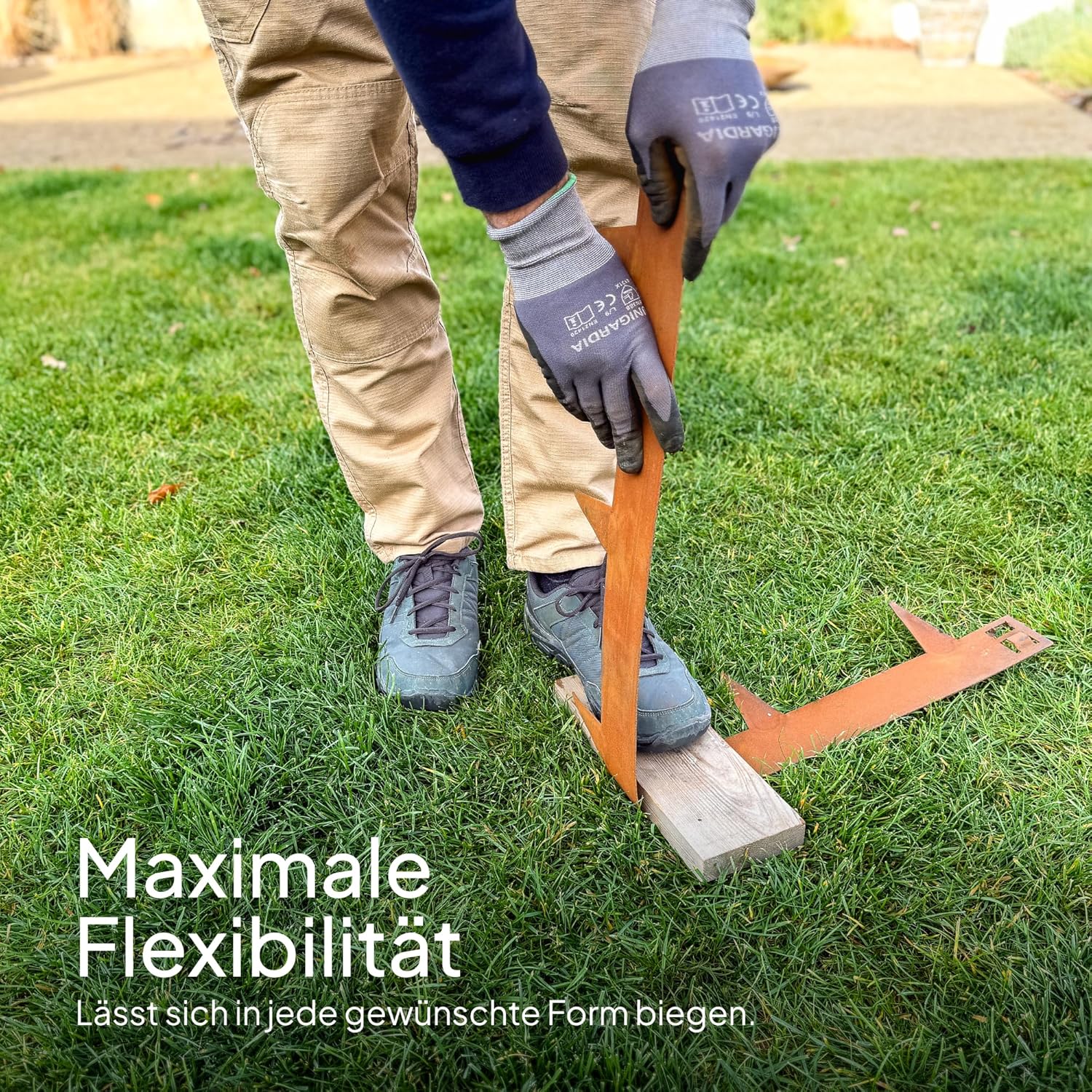 Flexible Rasenkante aus Metall - Garten Metall Beeteinfassung - Beetbegrenzung Einfach einschlagen, 1 Paar Montagehandschuhe inklusive