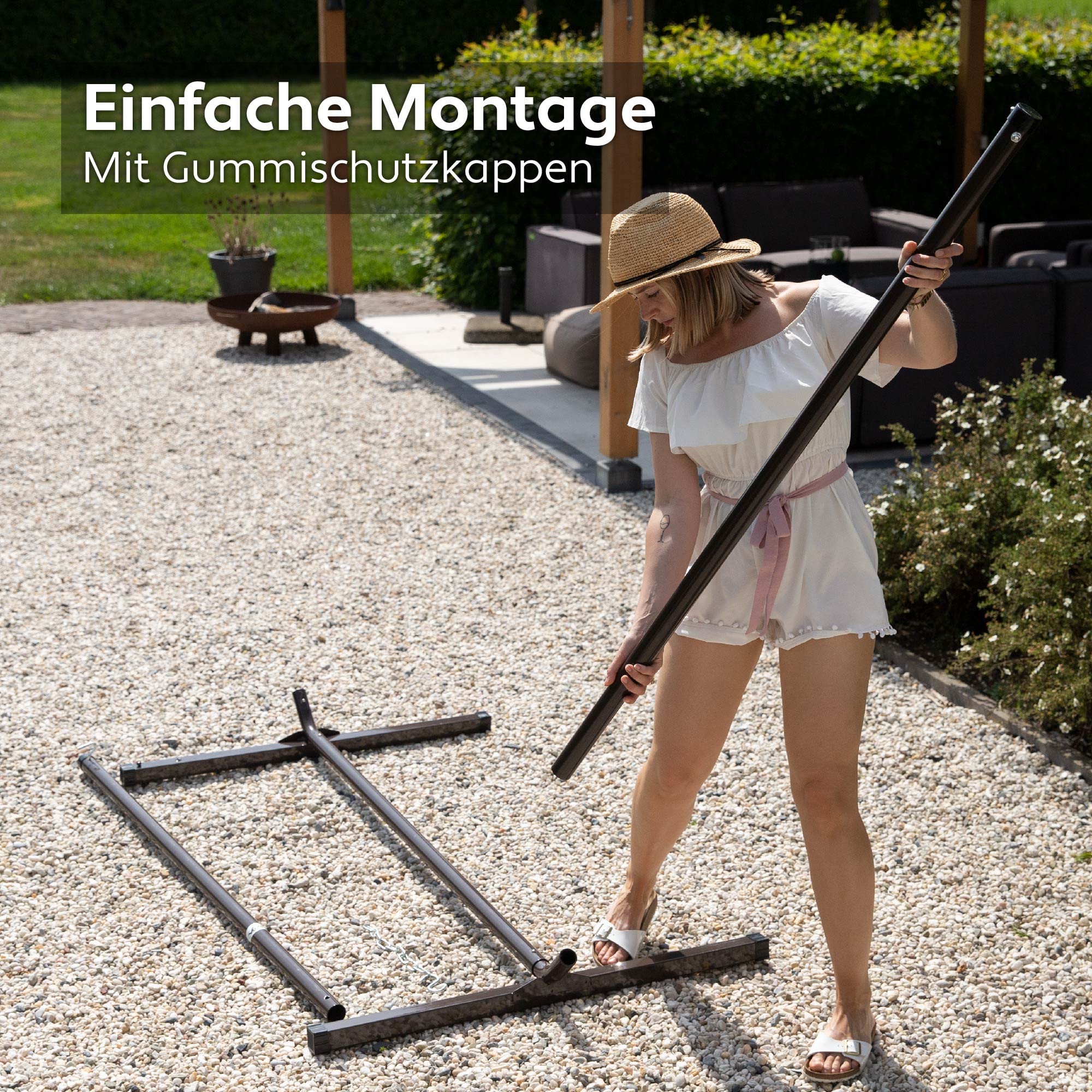 Hängematte mit Gestell und Tisch - Hängematte Outdoor für den Garten, Pool & Balkon - Großzügige Hängematten 2 Personen - Doppelhängematte mit Ständer und Beistelltisch - 200 kg Belastbarkeit