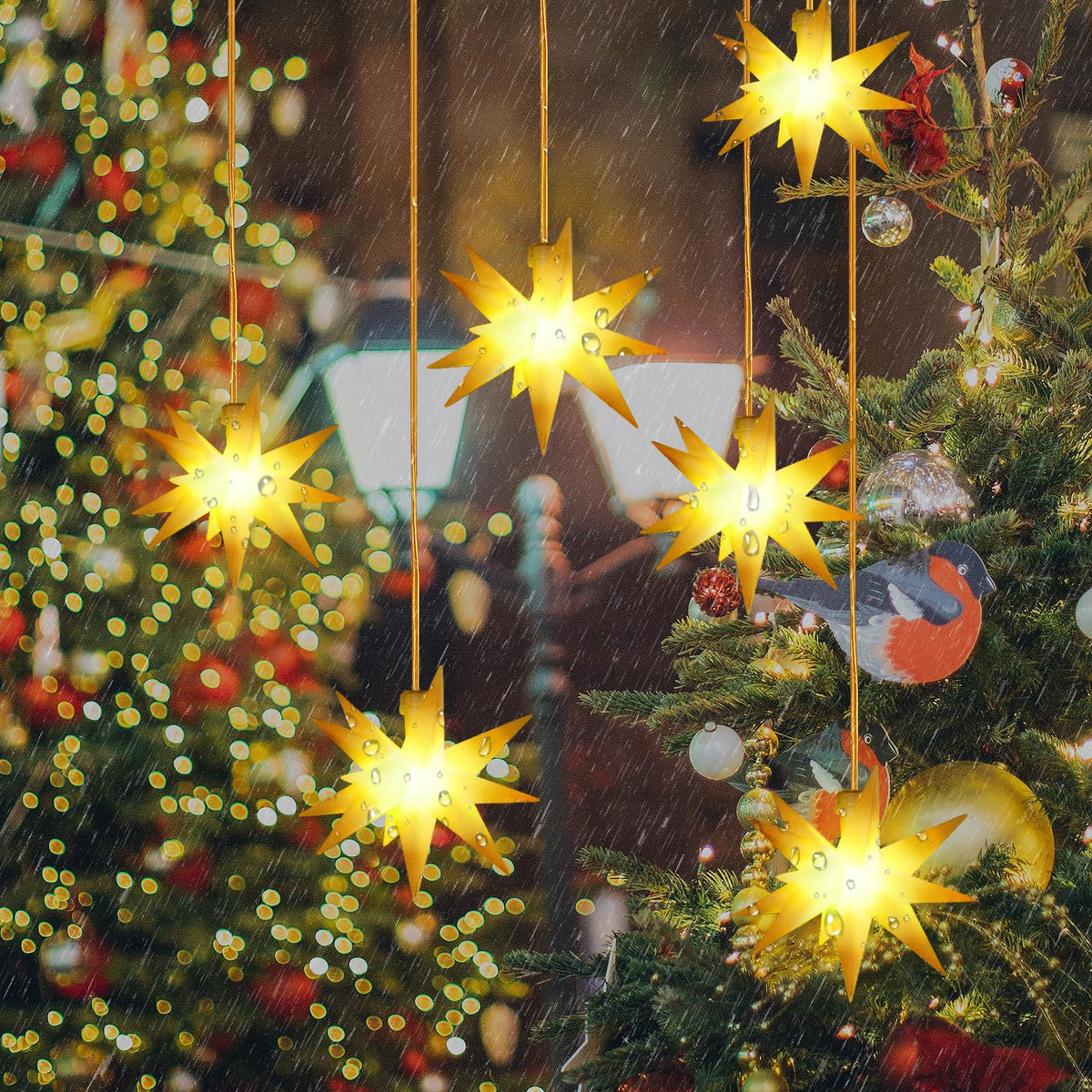 Set von 6 LED Weihnachtsstern beleuchtet Outdoor Indoor LED Star Batte