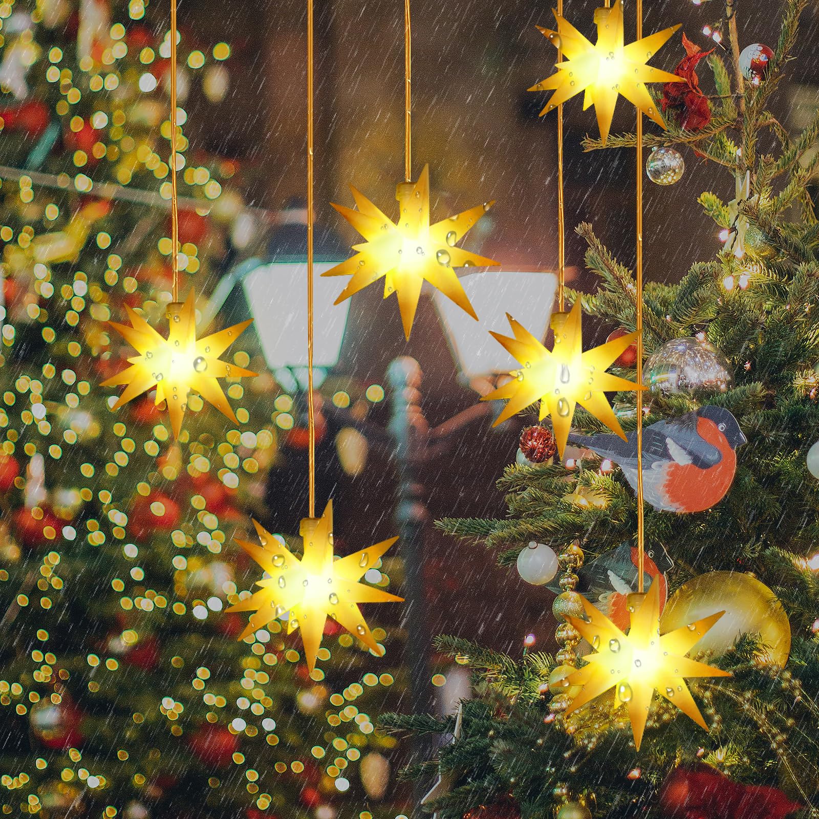 Set von 6 LED Weihnachtsstern beleuchtet Outdoor Indoor LED Star Batterie Weihnachtsdekoration 3D Leuchtender Stern Weihnachtsfenster Weiß