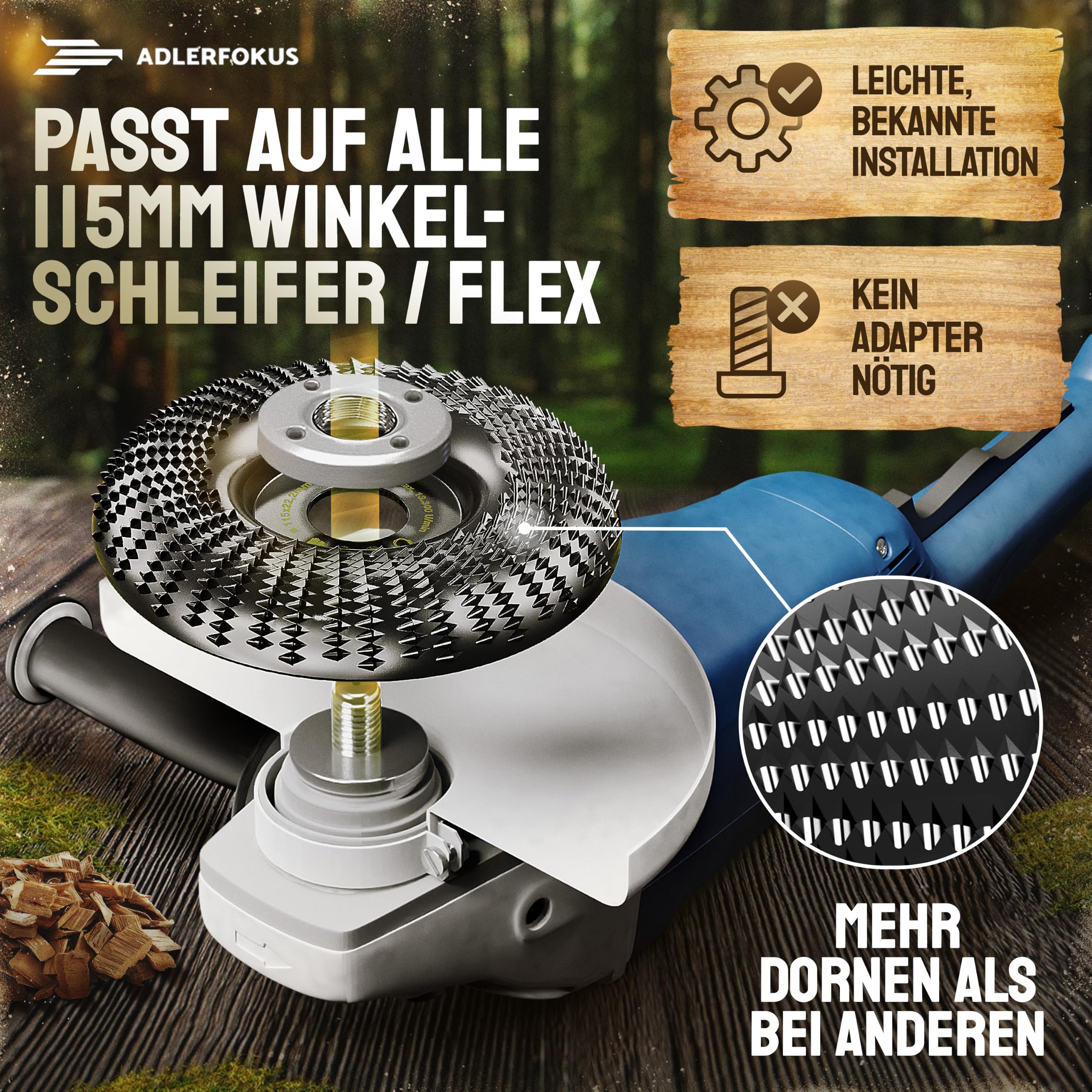 Holz Schleifscheibe 125mm Winkelschleifer [EXTRA SCHARF] | Flexscheibe für Holz - Wurzelfräse - Lackfräse - Baumstumpffräse - Raspelscheibe - Schleifen mit einer Flex Schleifscheibe