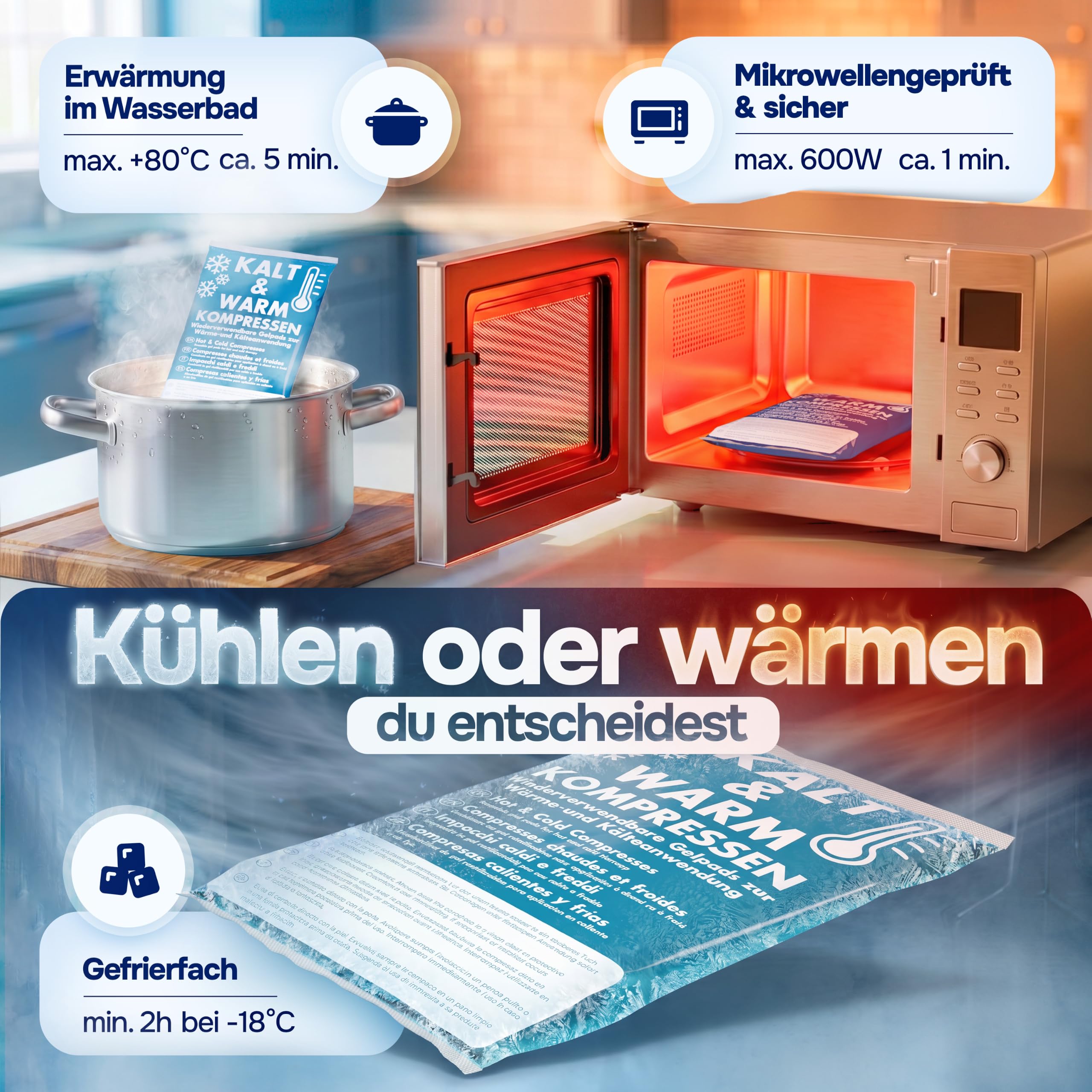 Kühlpads Kalt Warm Kompresse zertifiziert | Kühlpacks für Kinder & Erwachsene, Mit Fleecehülle, Strapazierfähig, Mehr Gelinhalt, PowerSeal Schweißnaht, Tiefgekühlt weich