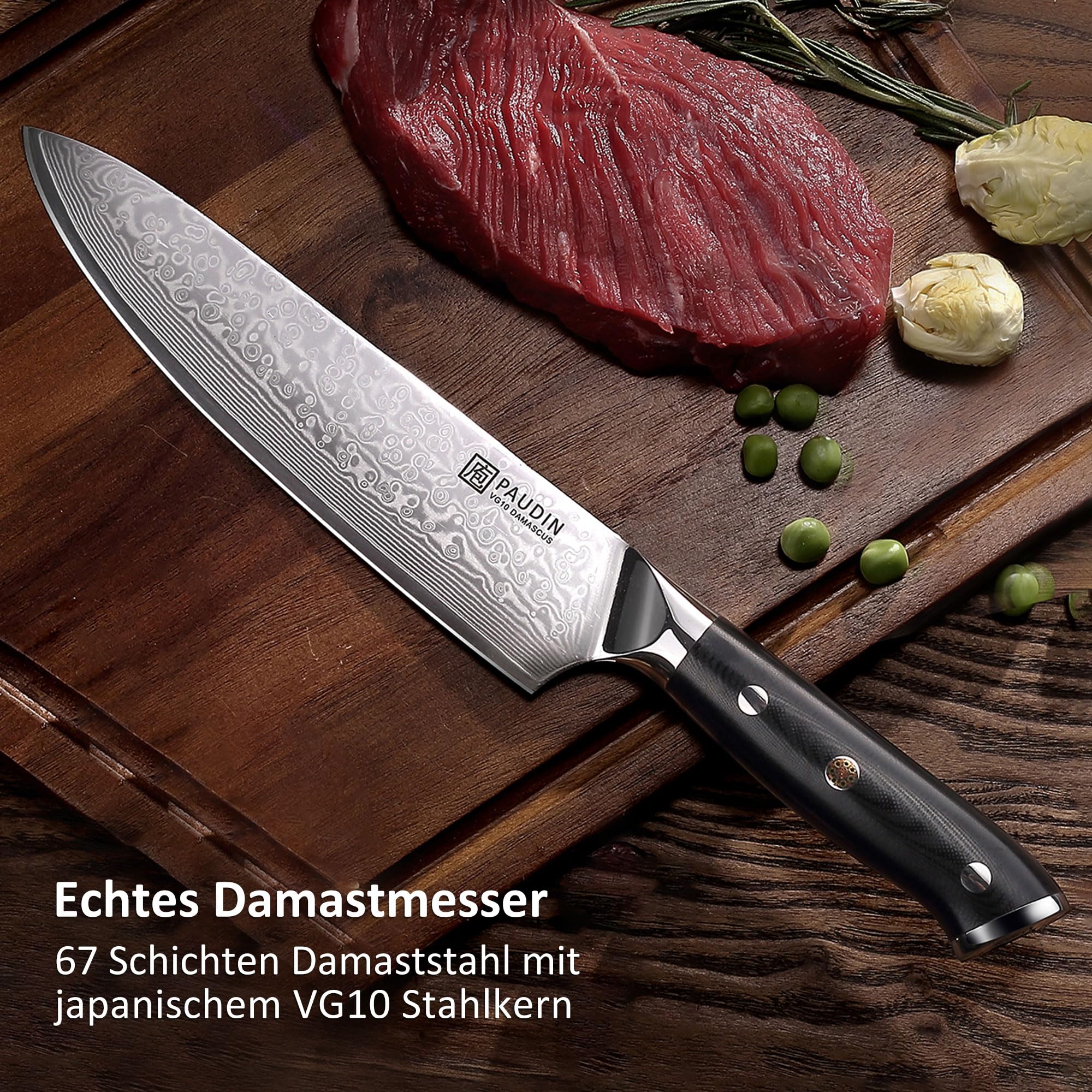 Küchenmesser-Set, 5-teiliges Küchenmesser-Set aus hochwertigem Kohlenstoff-Edelstahl, Ultra Sharp Messer-Set mit Kochmesser, Hackmesser, Nutzmesser