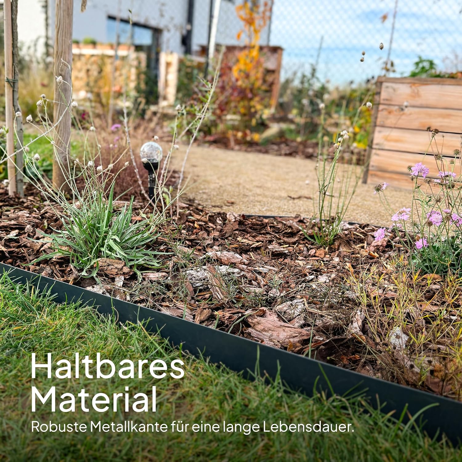 Flexible Rasenkante aus Metall - Garten Metall Beeteinfassung - Beetbegrenzung Einfach einschlagen, 1 Paar Montagehandschuhe inklusive
