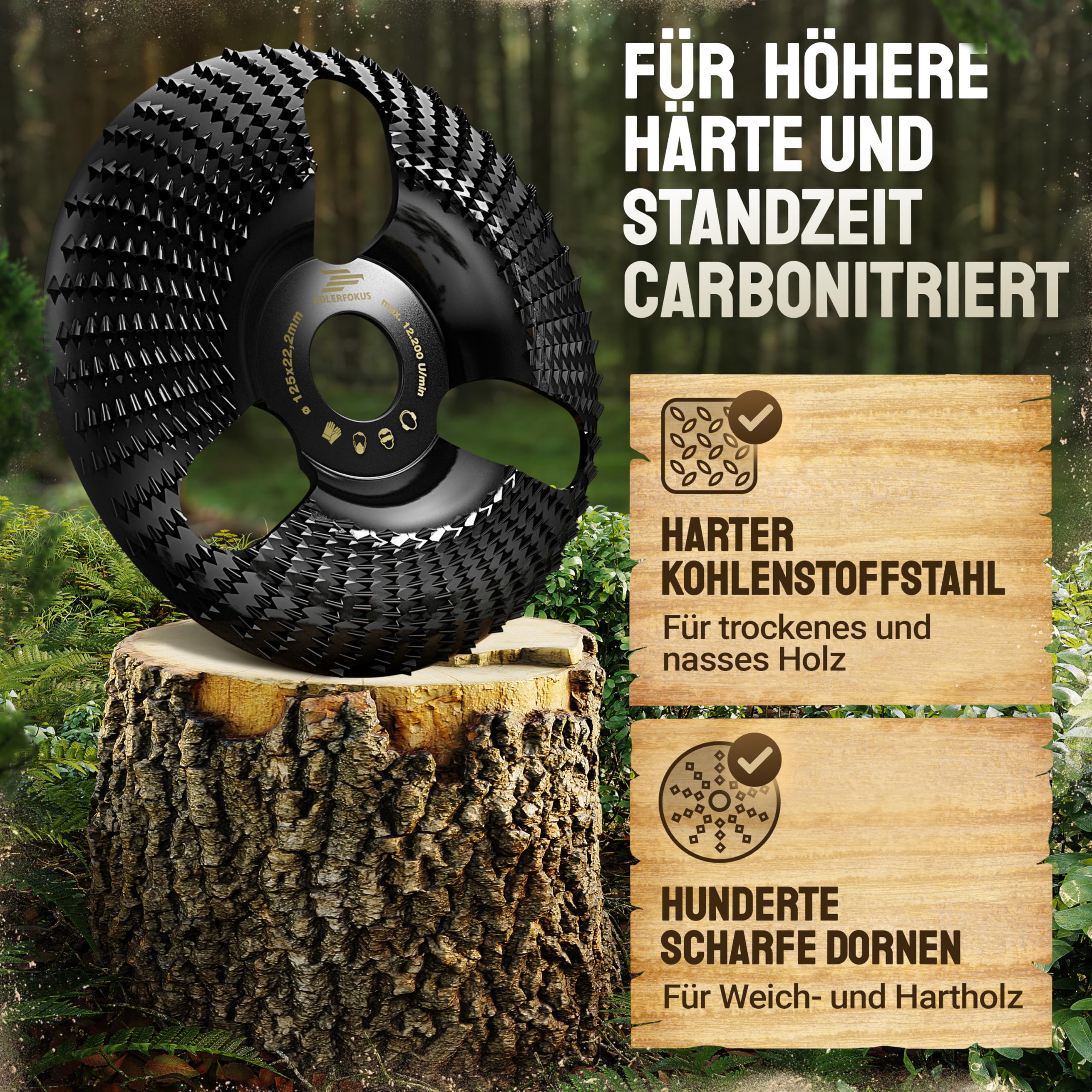 Holz Schleifscheibe 125mm Winkelschleifer [EXTRA SCHARF] | Flexscheibe für Holz - Wurzelfräse - Lackfräse - Baumstumpffräse - Raspelscheibe - Schleifen mit einer Flex Schleifscheibe