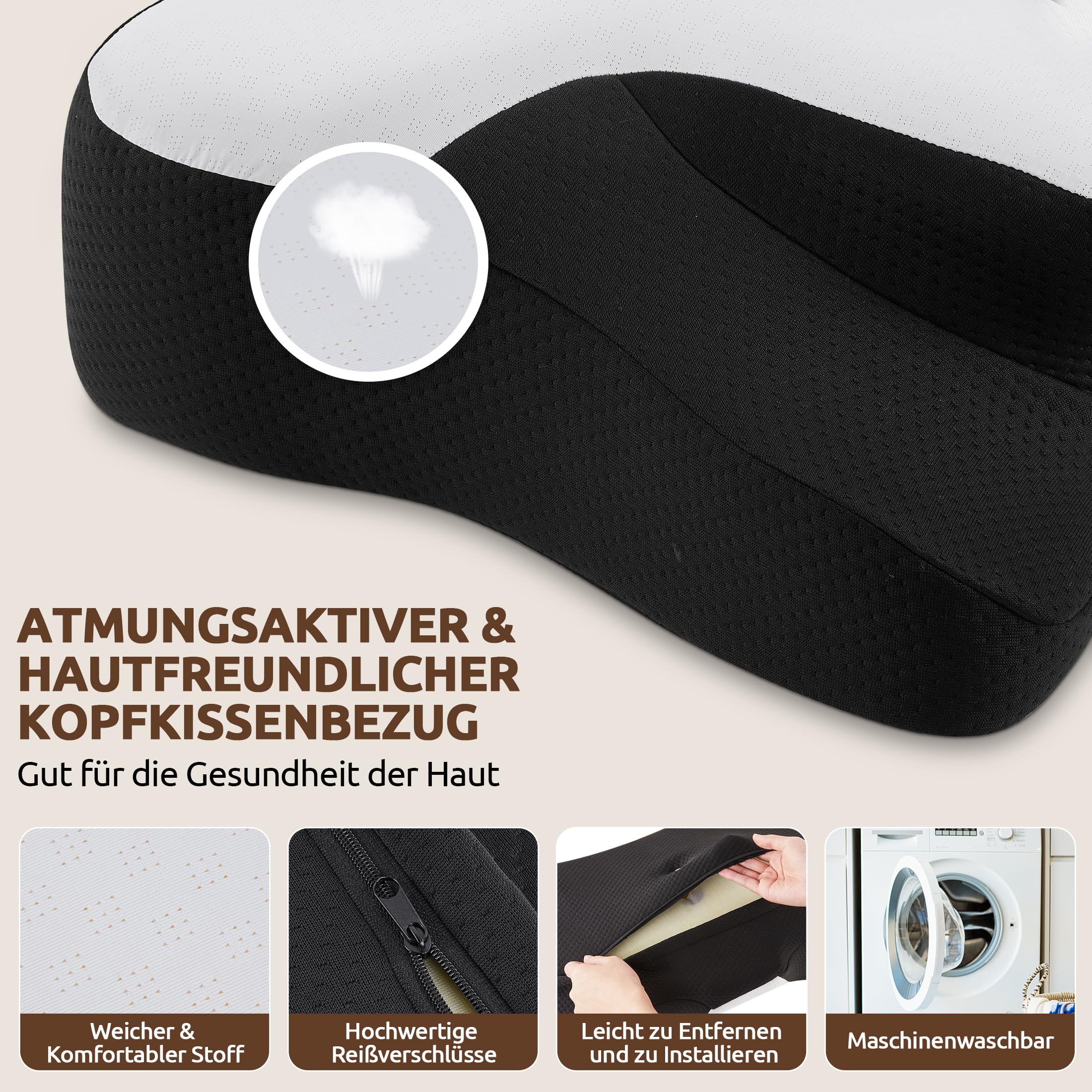 Halskissen, Memory Foam Kissen, Schlafkissen für Seiten, Rücken- und Magenschläfer