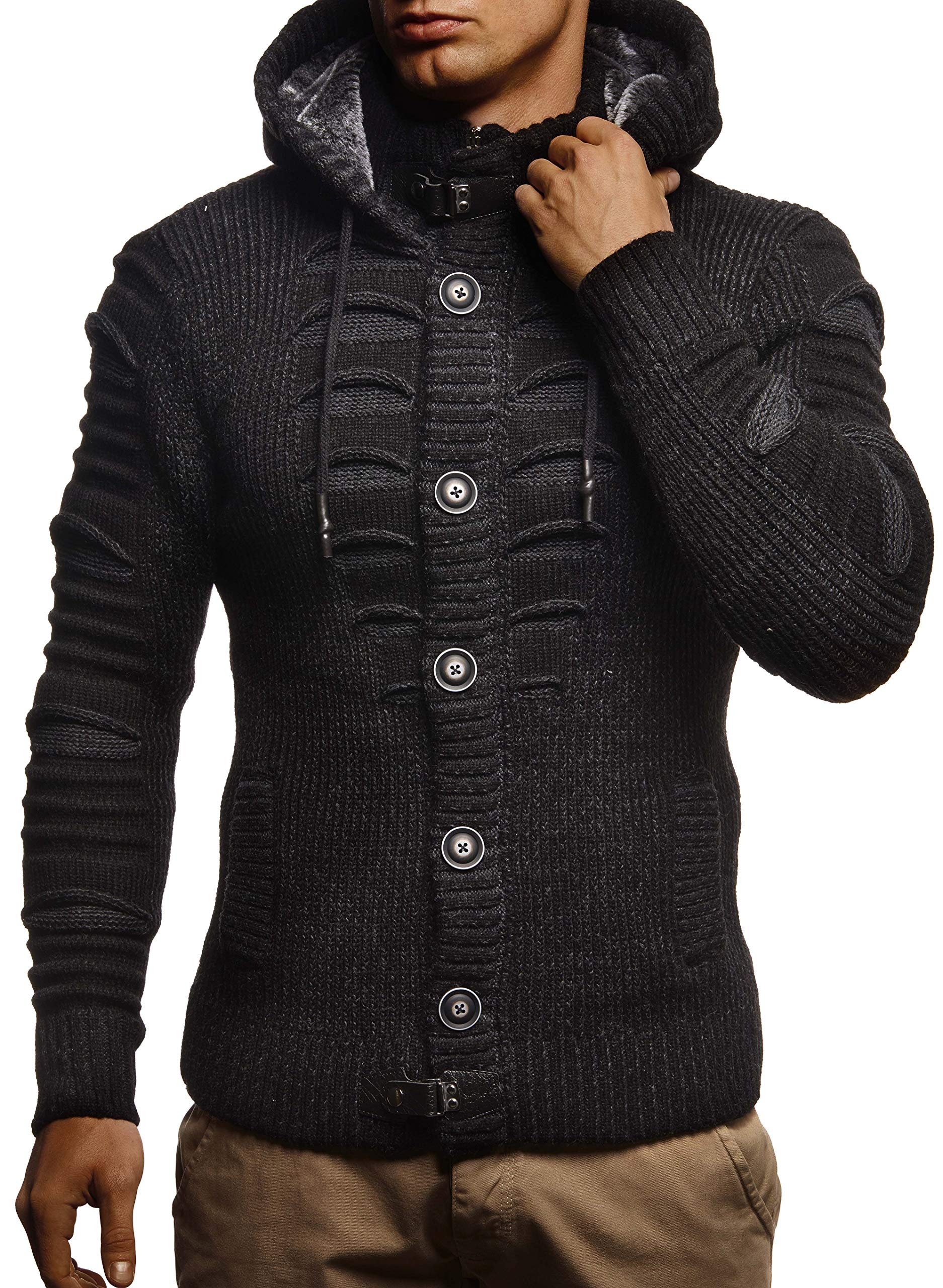 Herren Cardigan mit Hood und Zip, gestrickte Sweat Jacket für Winter und Sommer