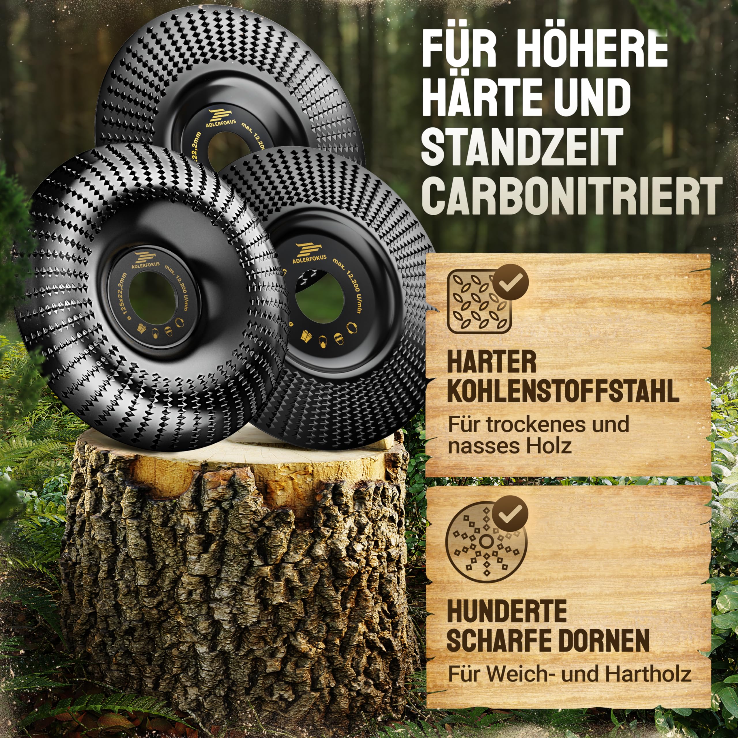 Holz Schleifscheibe 125mm Winkelschleifer [EXTRA SCHARF] | Flexscheibe für Holz - Wurzelfräse - Lackfräse - Baumstumpffräse - Raspelscheibe - Schleifen mit einer Flex Schleifscheibe