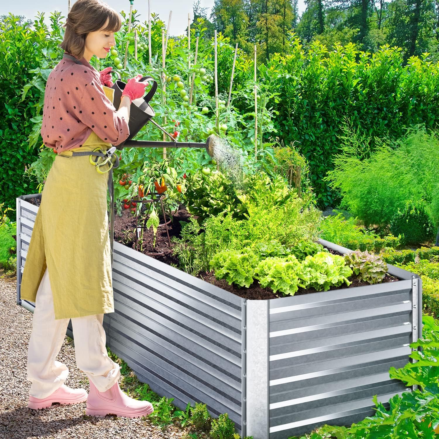 Hochbeet Metall Pflanzenbeet 180x90x60cm, Wetterfestes Stahlblech Hochbeete für Gemüse Erhöhte Extragroße, Gemüsebeet Pflanzkasten Frühbeet Gartenbeet Pflanzkübel Blumenkasten für Garten