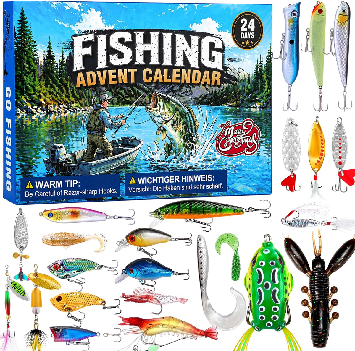 Adventskalender Angeln 2026, 24 Köder, Geschenke für Angler