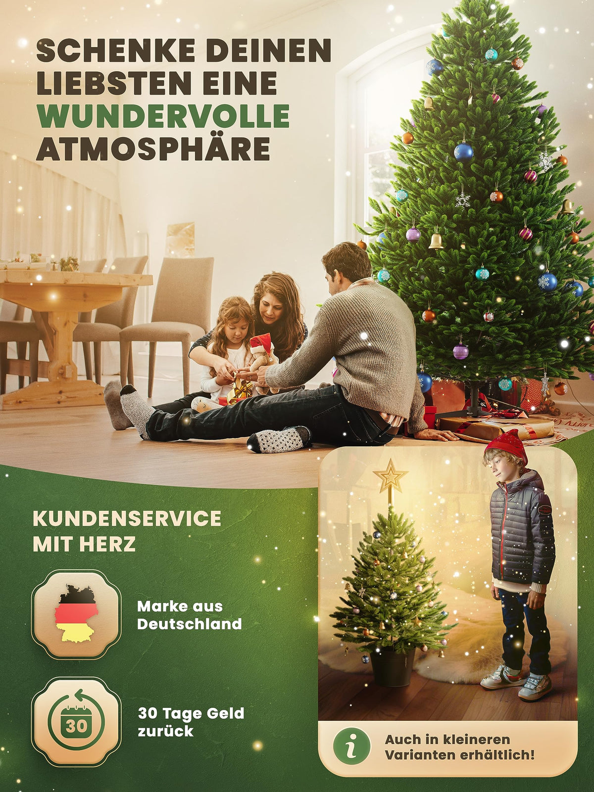 Künstlicher Weihnachtsbaum – 100 % Spritzguss Nordfichte mit LED | Premium Tannenbaum naturgetreu inkl. FSC-Holzständer & Aufbewahrungstasche