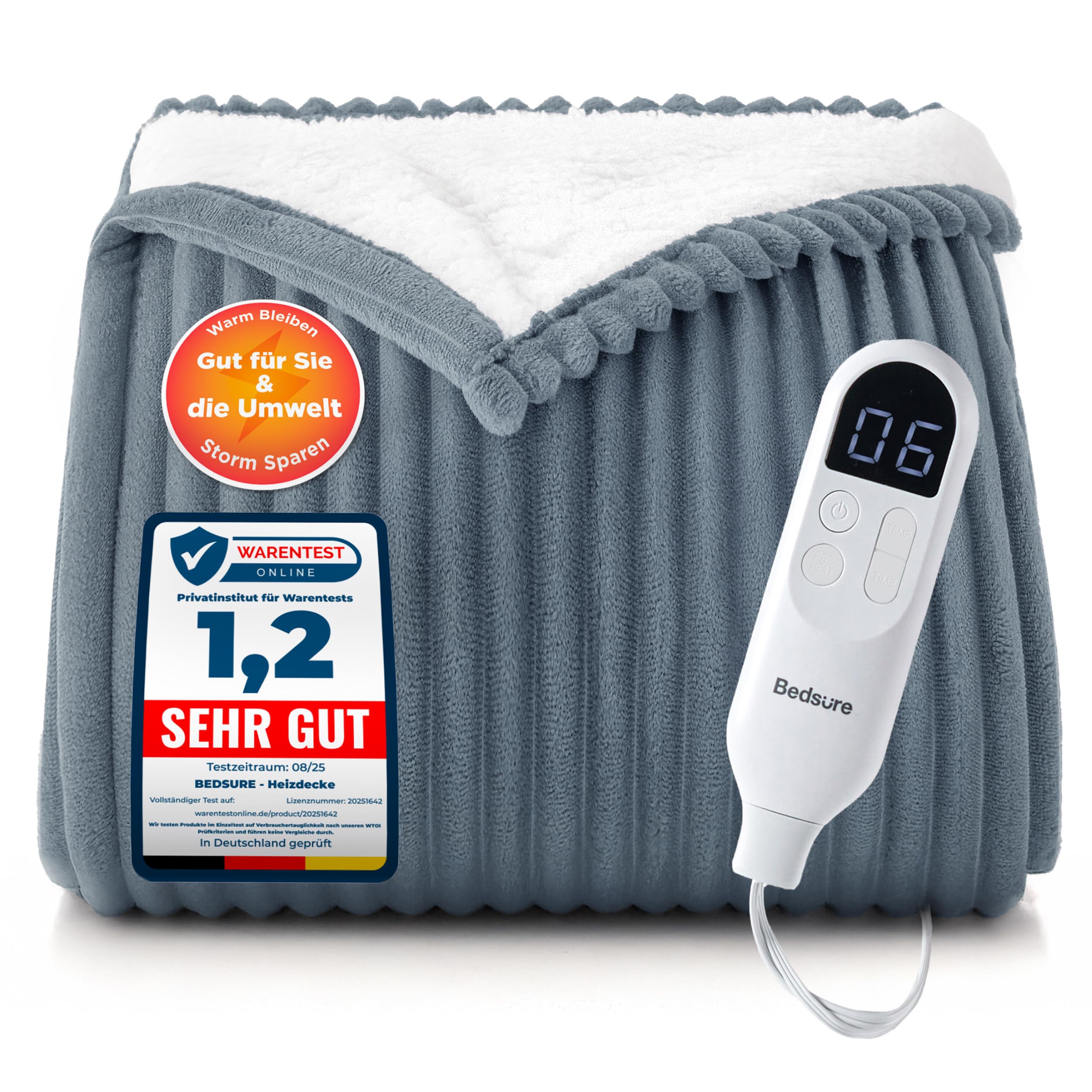 Elektrische Decke mit automatischem Abschalten - Wärmedecke mit 6 Wärmeeinstellungen und 10-Stunden-Timer, bis zu 8 Stunden Überhitzungsschutz, elektrische Kuscheldecke für Zuhause und Büro, 130 x 180 cm