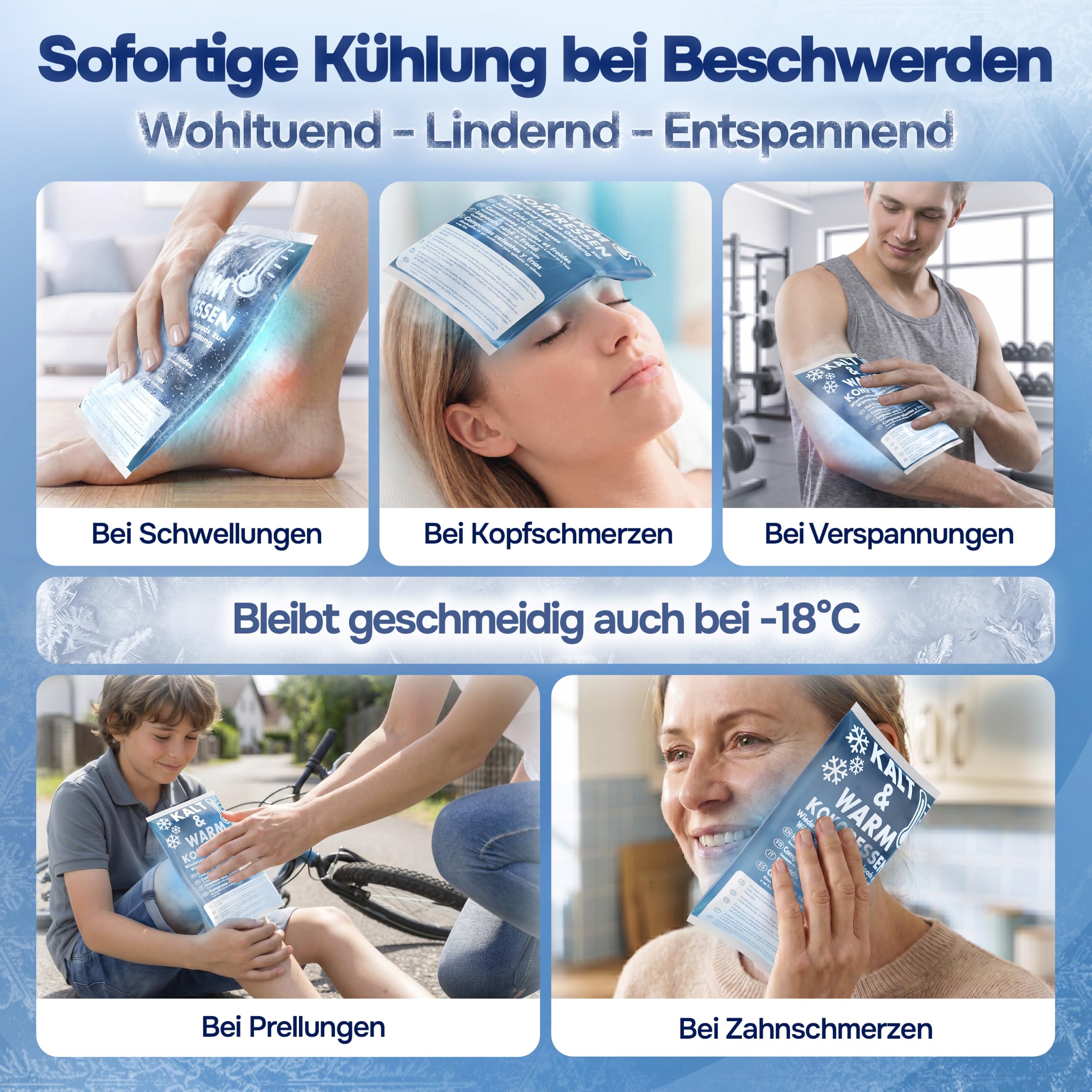 Kühlpads Kalt Warm Kompresse zertifiziert | Kühlpacks für Kinder & Erwachsene, Mit Fleecehülle, Strapazierfähig, Mehr Gelinhalt, PowerSeal Schweißnaht, Tiefgekühlt weich