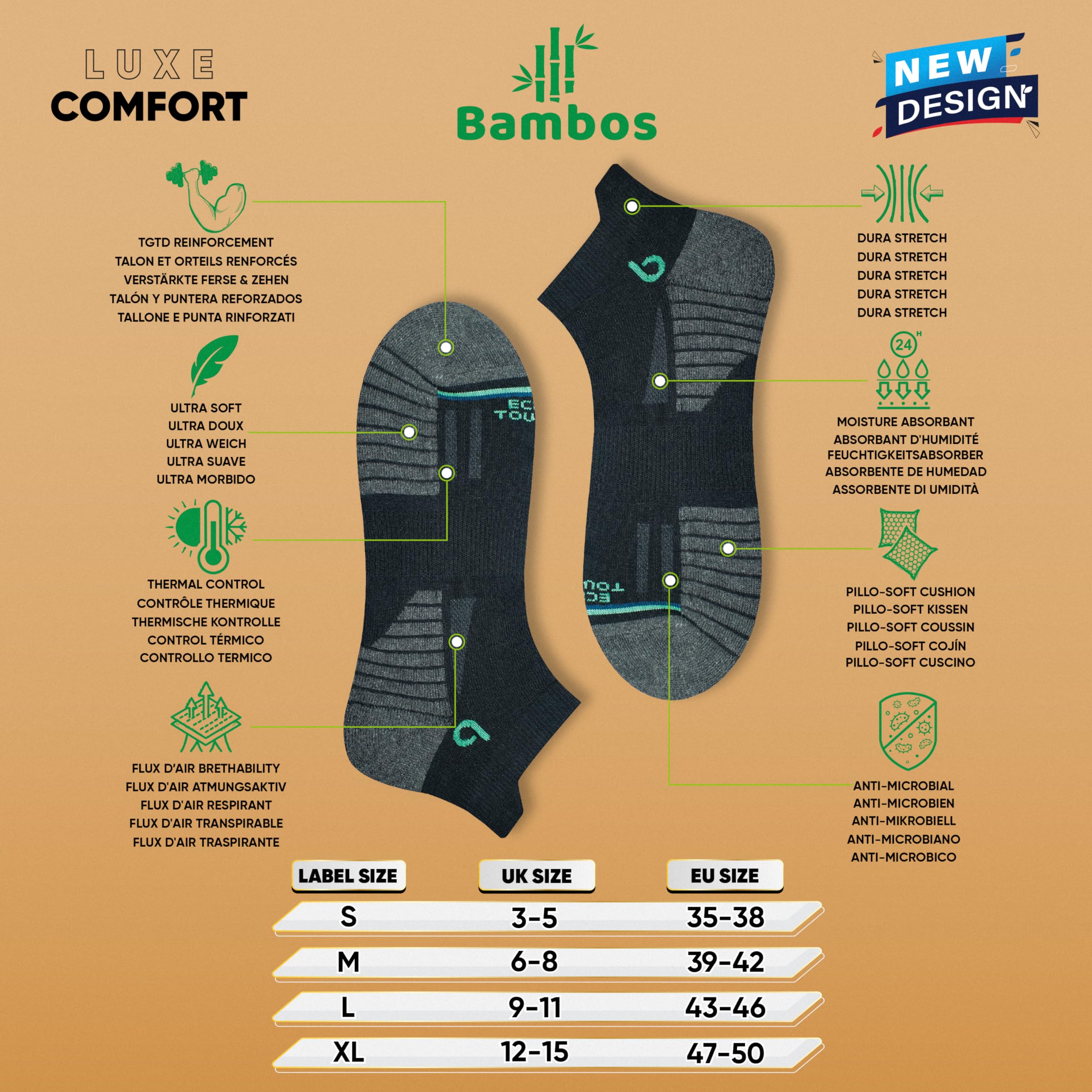 BAMBOS Sneaker Socken Ultraweich Bambus Herren Damen Kurz Sportsocken Laufsocken, 3/6 Paare