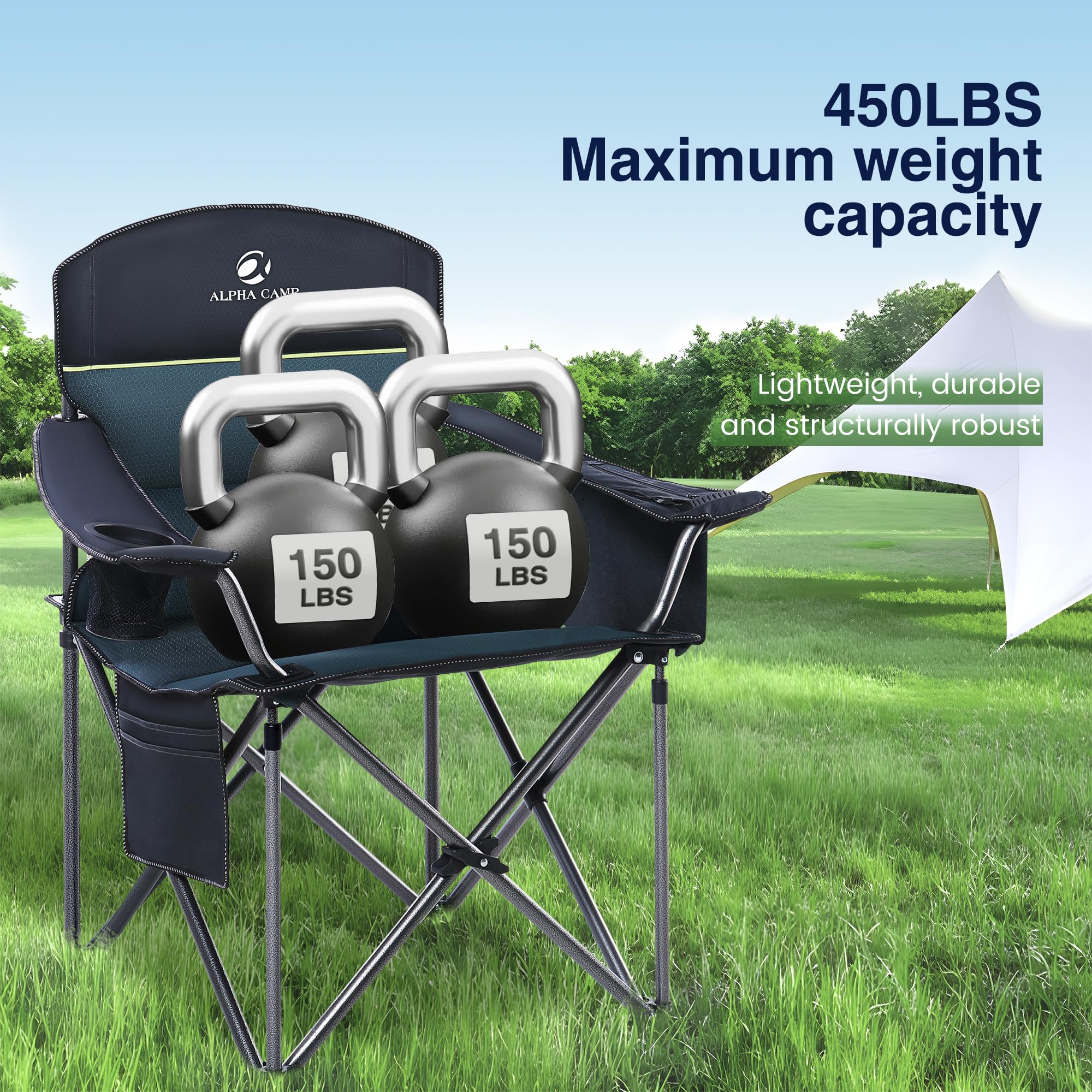 Campingstuhl Faltbar 200kg Klappstuhl Gepolstert mit Getränkehaltern Faltbarer Angelstuhl XXL mit Armlehnen Outdoorstuhl