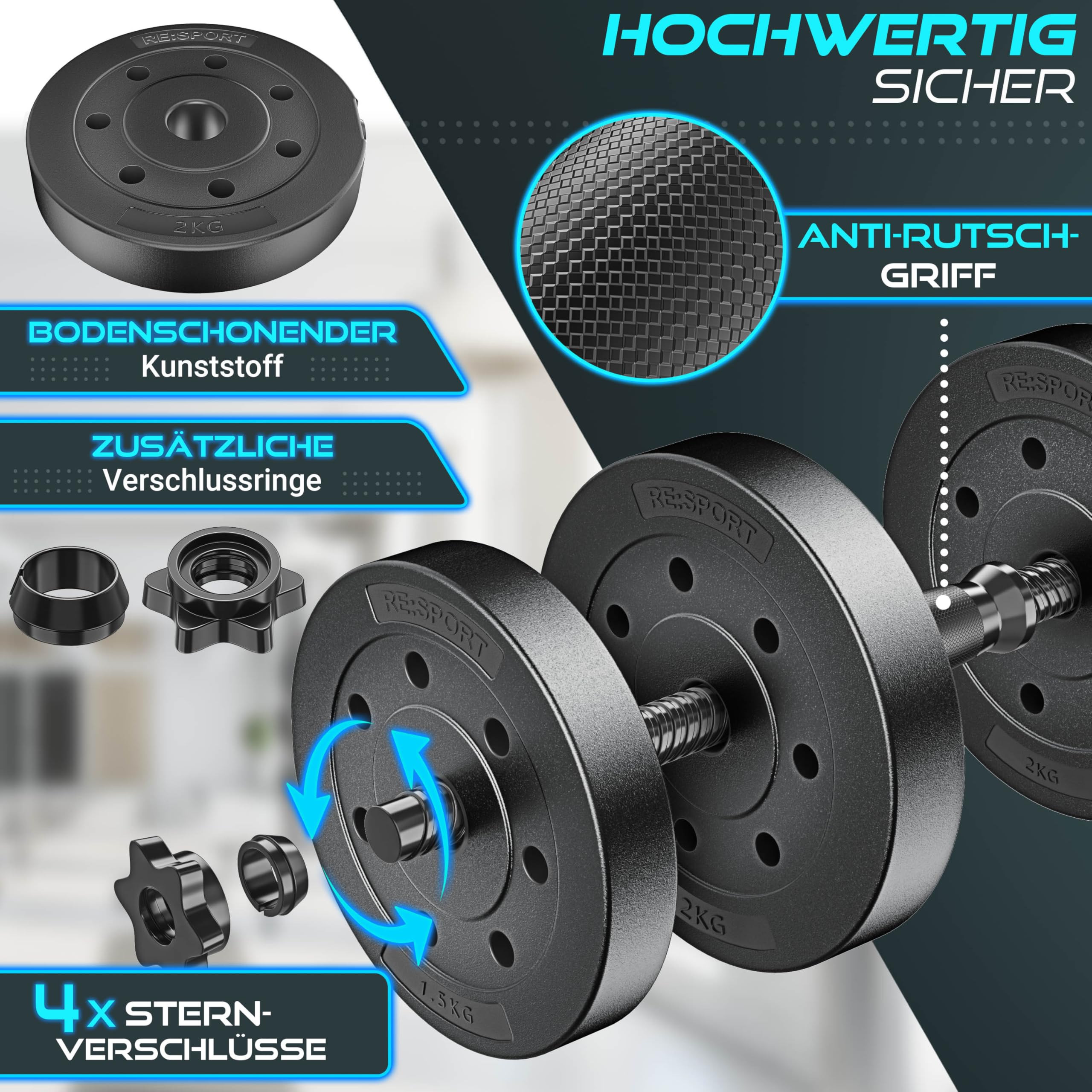 2er Hanteln Set verstellbar 20 kg | Hantelset mit 2 Kurzhanteln | Hantel mit Gewichten & 4 Sternverschlüsse | Fitness Kurzhantel für Muskelaufbau, Workout & Zuhause