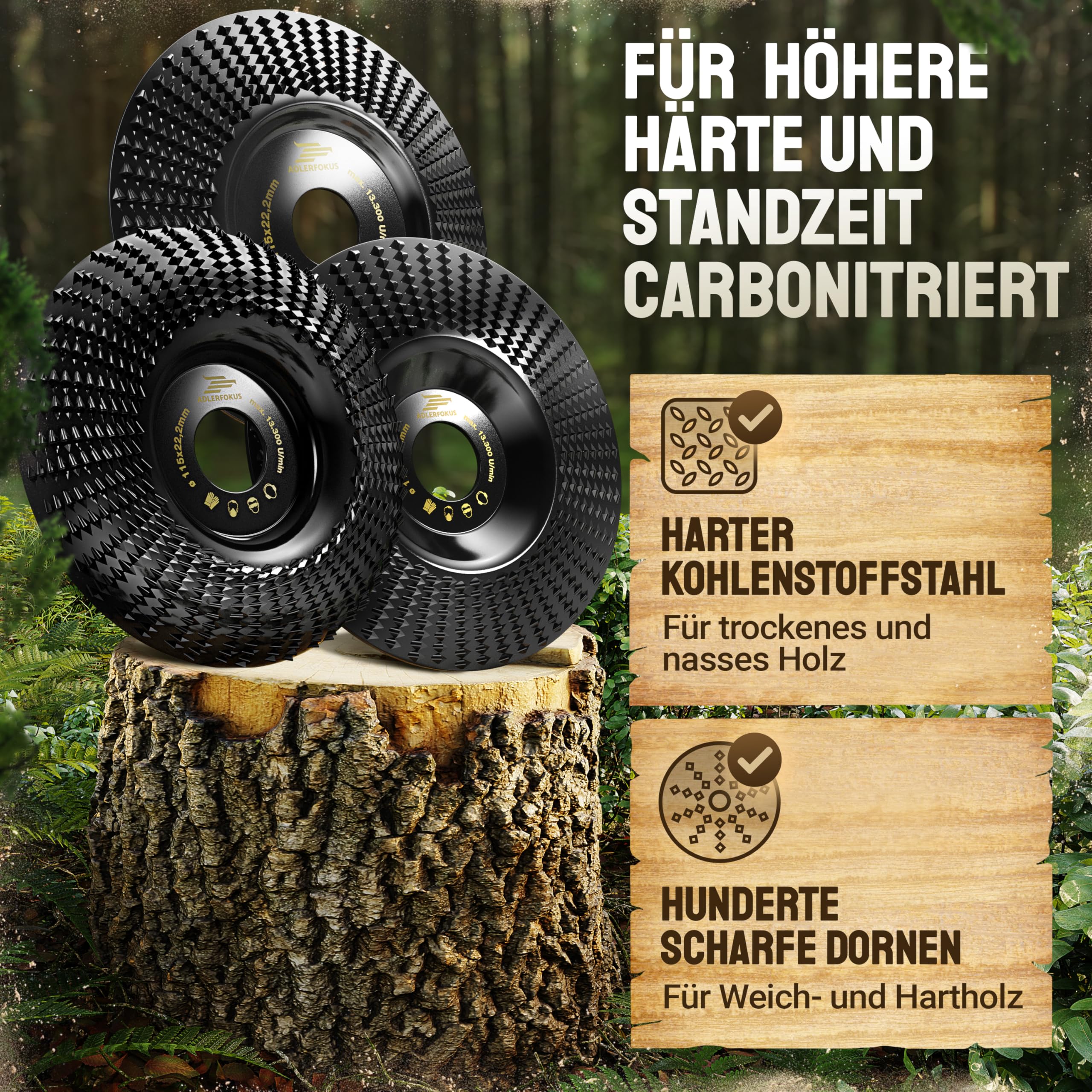 Holz Schleifscheibe 125mm Winkelschleifer [EXTRA SCHARF] | Flexscheibe für Holz - Wurzelfräse - Lackfräse - Baumstumpffräse - Raspelscheibe - Schleifen mit einer Flex Schleifscheibe