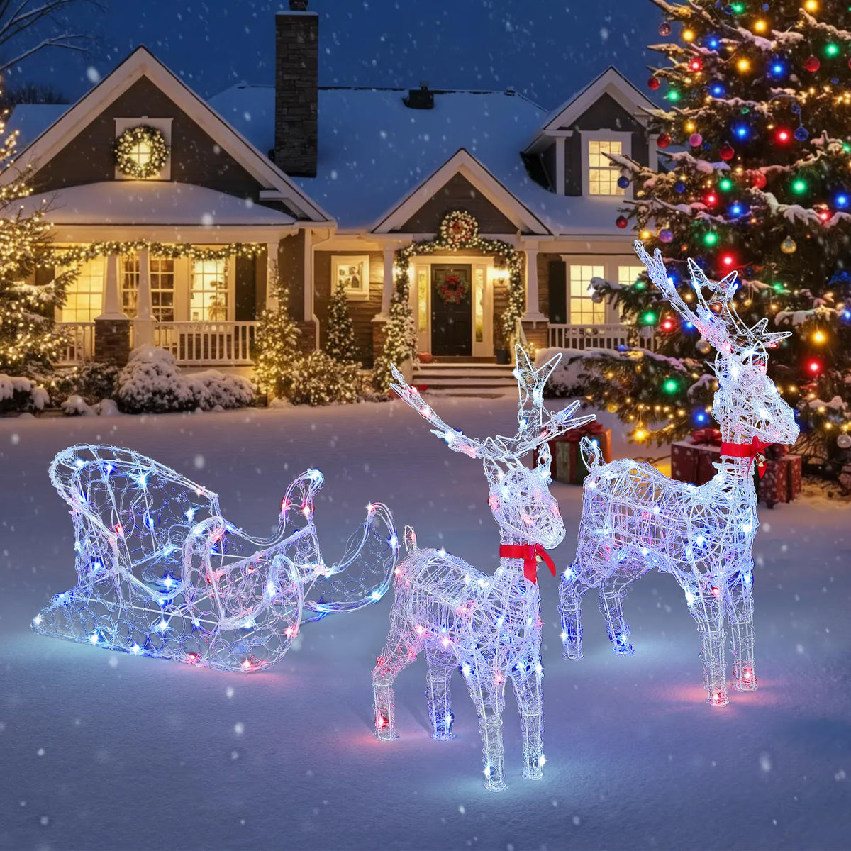 LED Rentier, Beleuchtet Weihnachtshirsch mit 120 RGB-LEDs und Fernbedienung, 89 Modi, Weihnachtsdekoration mit abnehmbarem Geweih und Halsteil für Haus, Hof und Garten (62x19x118cm)