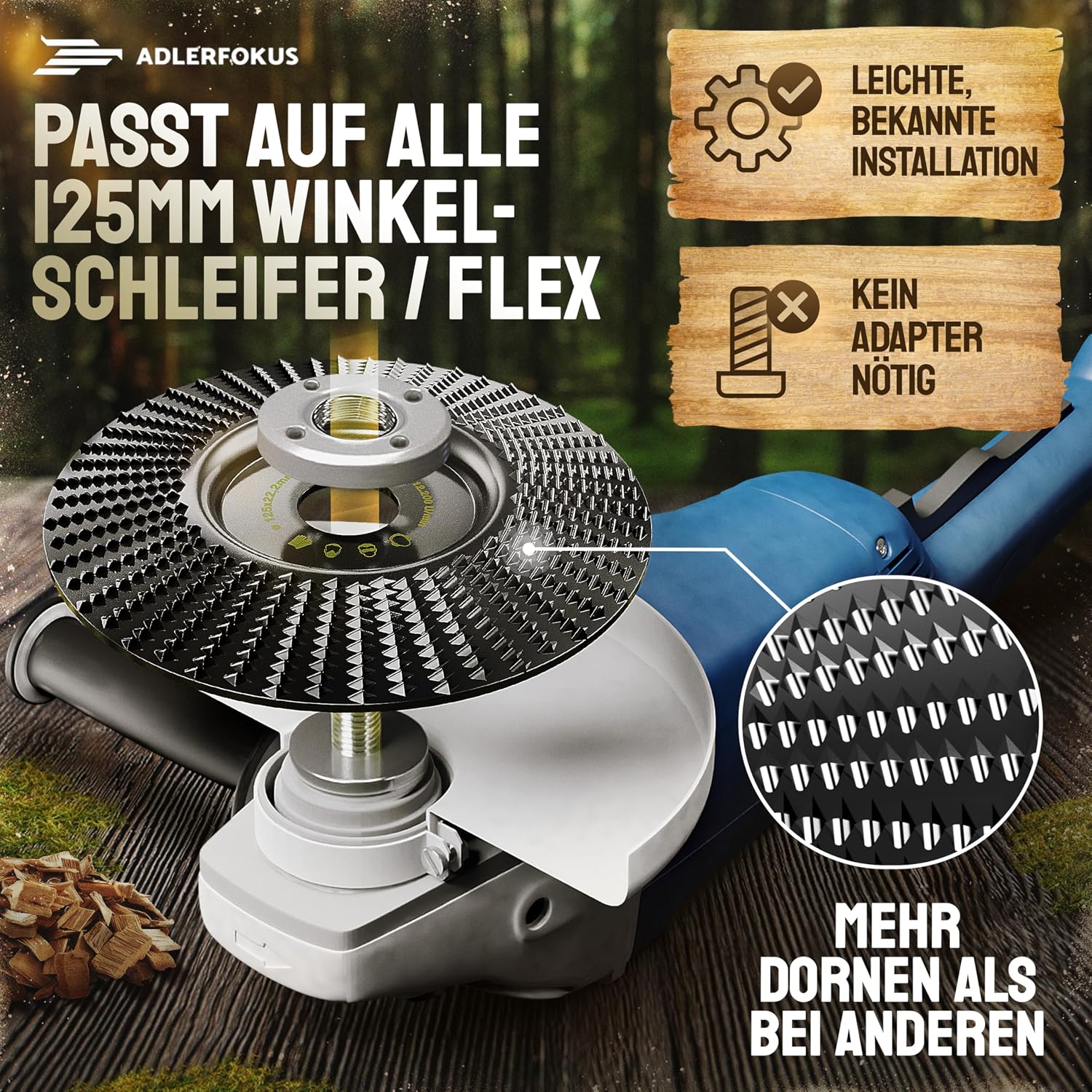 Holz Schleifscheibe 125mm Winkelschleifer [EXTRA SCHARF] | Flexscheibe für Holz - Wurzelfräse - Lackfräse - Baumstumpffräse - Raspelscheibe - Schleifen mit einer Flex Schleifscheibe