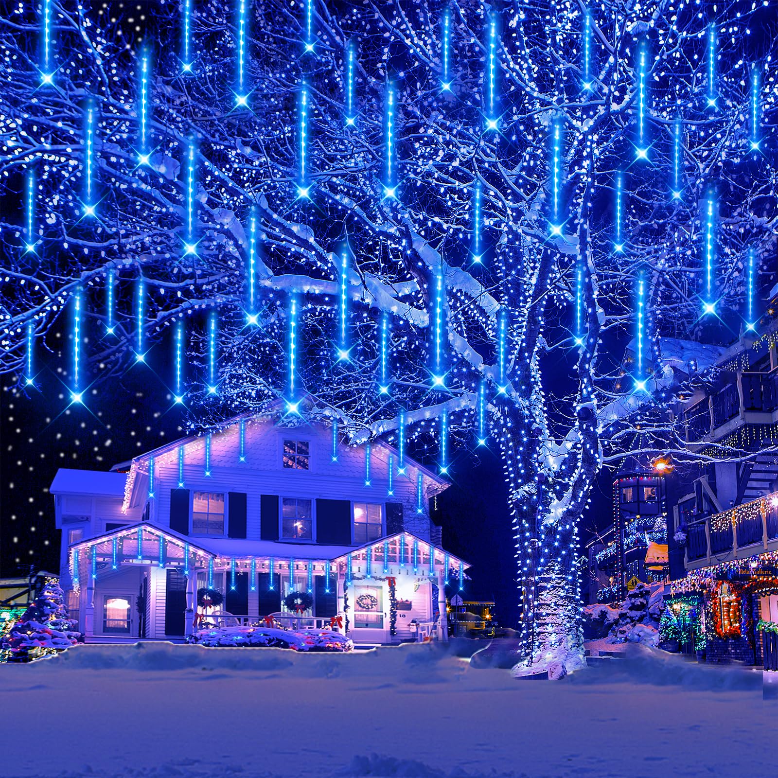 Weihnachtsdekoration im Freien, 20 Röhren (entspricht 2 Sätzen von 10 Röhren) Meteorschauer Feenlichter, wasserdichte Feenlichter für Weihnachten, Halloween, Baumhof, Weihnachtsdekoration im Freien, Blau