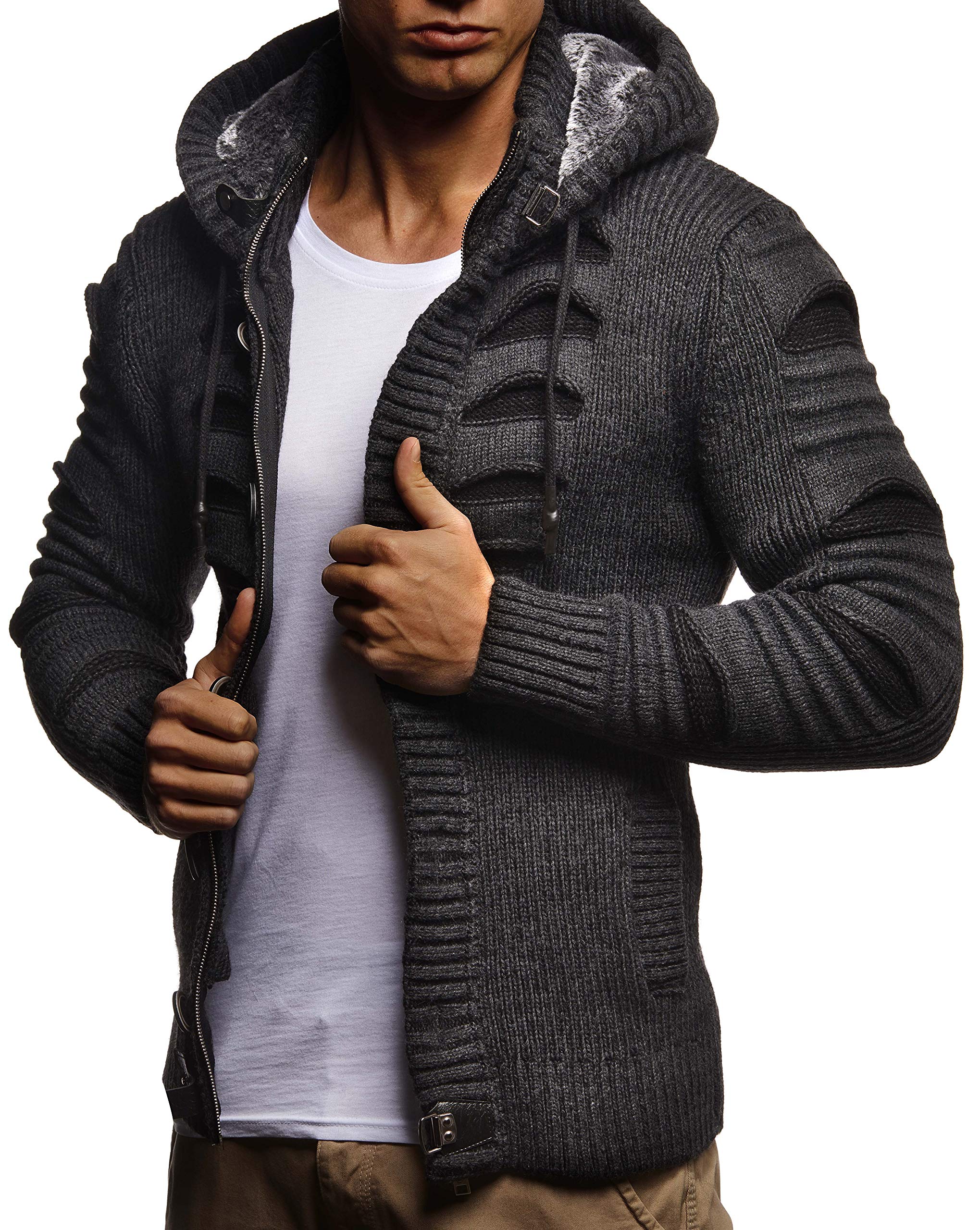 Herren Cardigan mit Hood und Zip, gestrickte Sweat Jacket für Winter und Sommer