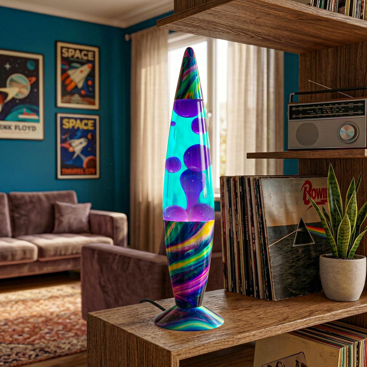 Jambo 16" Wunderschöne Lampe – Blaugrün mit violettem Wachs – Neon-Dämmerung, entspannendes flüssiges Licht, Nachtlicht, Heimdekoration, Wohnzimmer, Büro, Schlafzimmer, Teenager, Kinder, Magma Motion