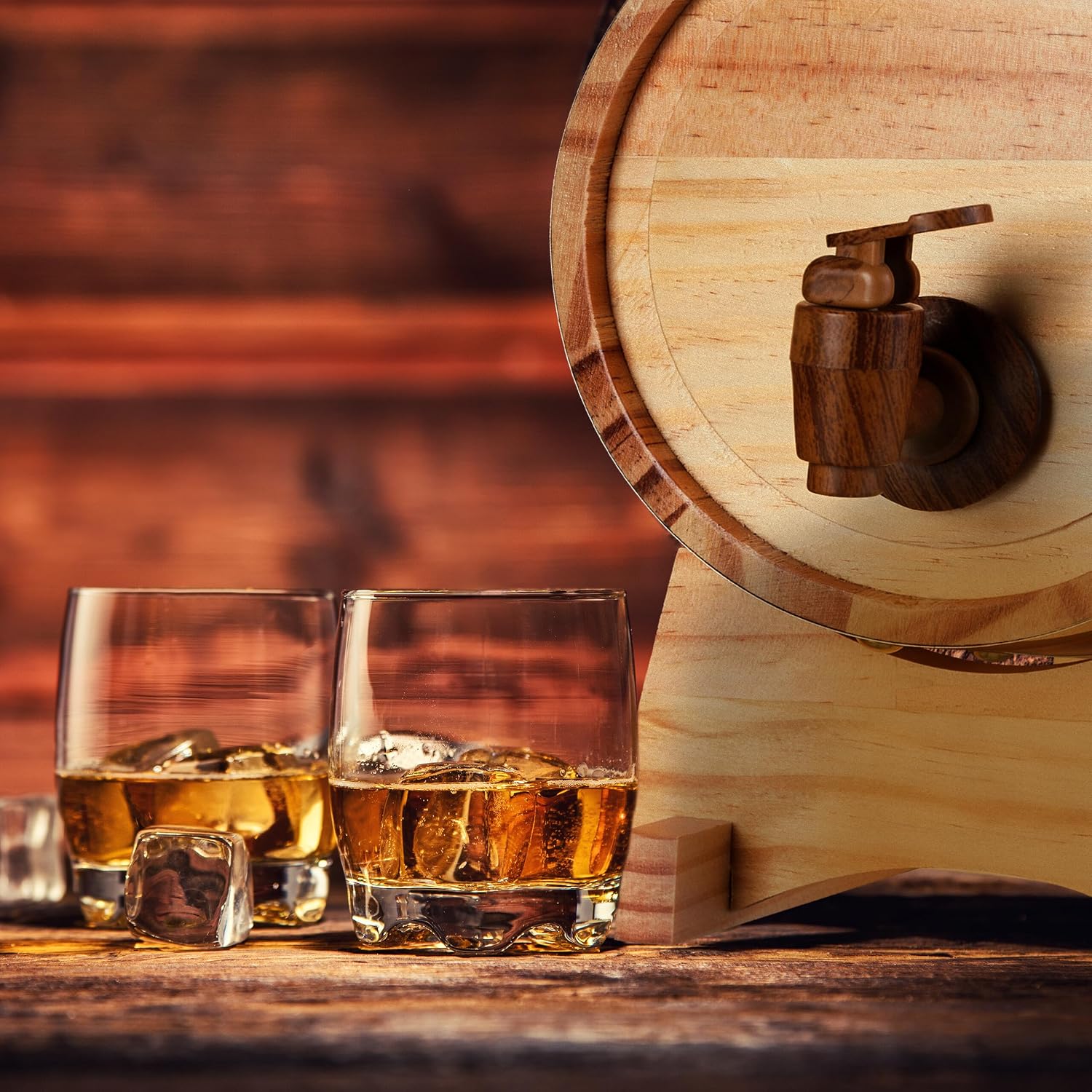 Schnapsfass, 2.2 l, Holz, Whiskyfass mit Bock & Zapfhahn, für Whisky, Wein, Spirituosen, Deko Holzfass, Natur