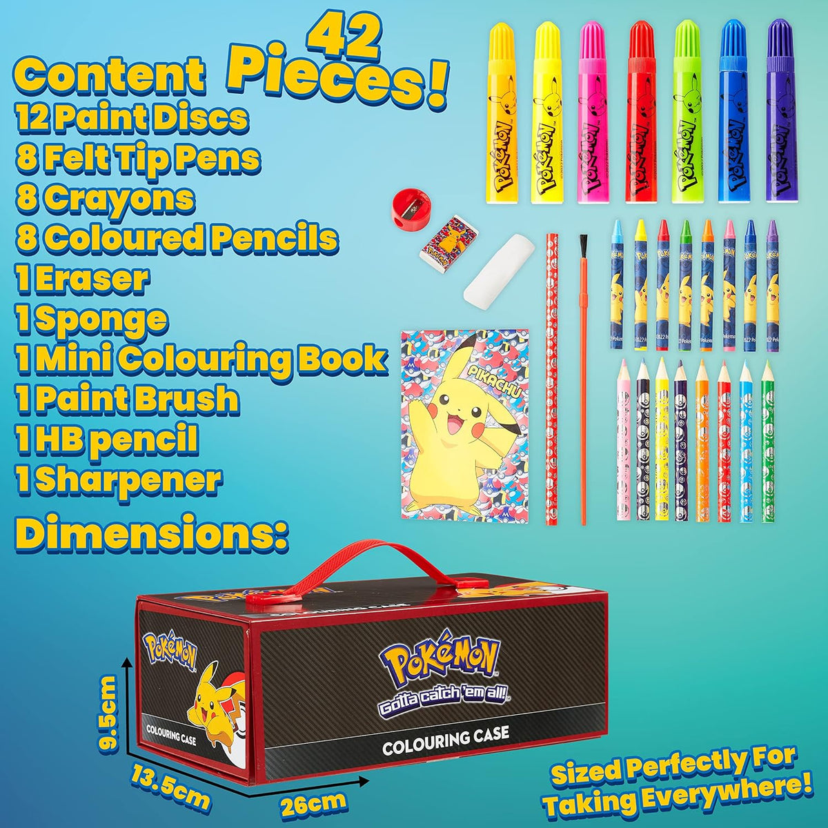 Pokemon Malkoffer Kinder Bastelset Malen Set mit Wasserfarben Filzstifte Buntstifte Wachsmalstifte Pikachu Geschenke für Kinder