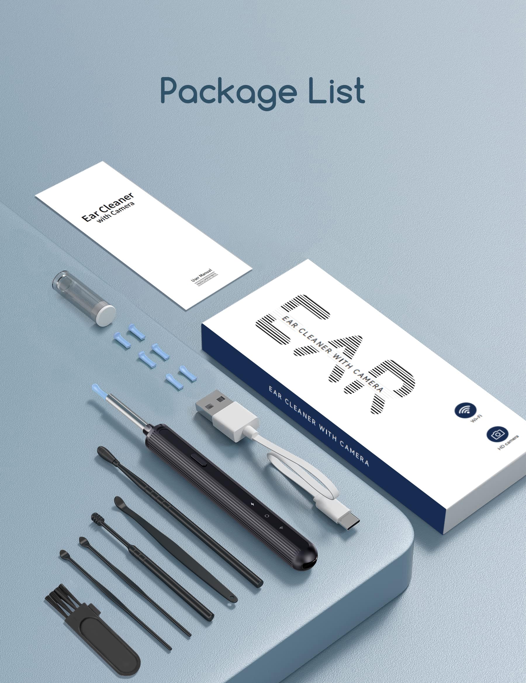 Ohrenschmalz-Entfernungs-Otoskop, WiFi Ohrreiniger, 1080P Ultra Thin HD Wireless wasserdichter Ohrspiegel mit 3,5 mm Objektiv und 6 LEDs für iPhone, iPad und Android Smartphones