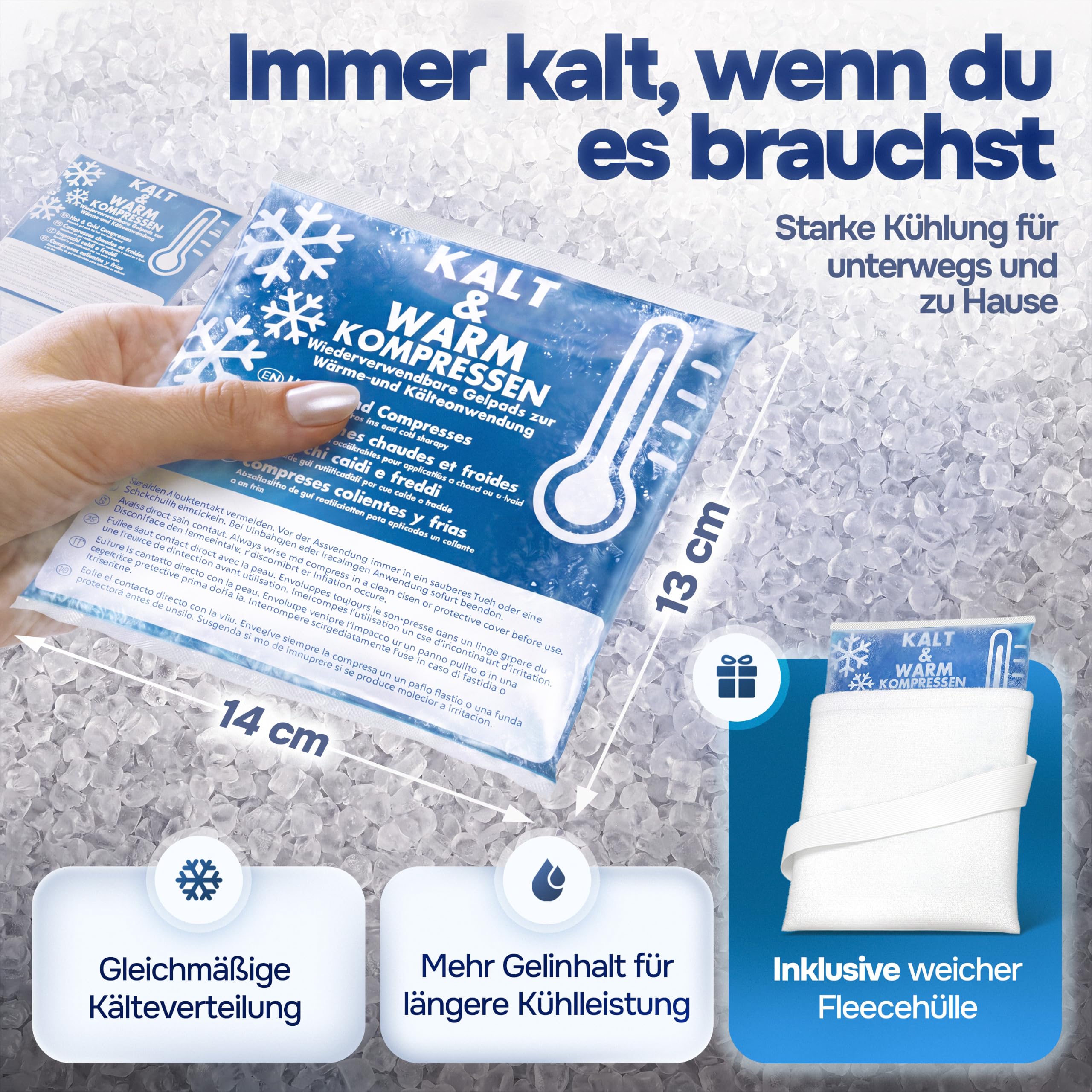 Kühlpads Kalt Warm Kompresse zertifiziert | Kühlpacks für Kinder & Erwachsene, Mit Fleecehülle, Strapazierfähig, Mehr Gelinhalt, PowerSeal Schweißnaht, Tiefgekühlt weich