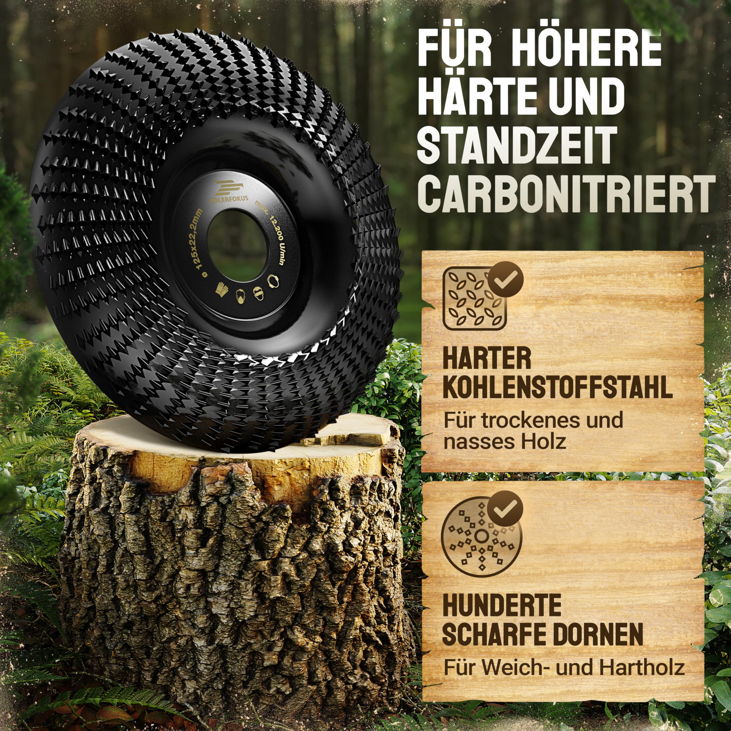 Holz Schleifscheibe 125mm Winkelschleifer [EXTRA SCHARF] | Flexscheibe für Holz - Wurzelfräse - Lackfräse - Baumstumpffräse - Raspelscheibe - Schleifen mit einer Flex Schleifscheibe