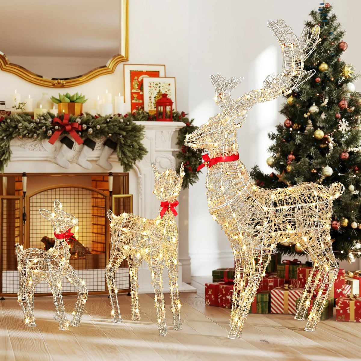 LED Rentier, Beleuchtet Weihnachtshirsch mit 120 RGB-LEDs und Fernbedienung, 89 Modi, Weihnachtsdekoration mit abnehmbarem Geweih und Halsteil für Haus, Hof und Garten (62x19x118cm)