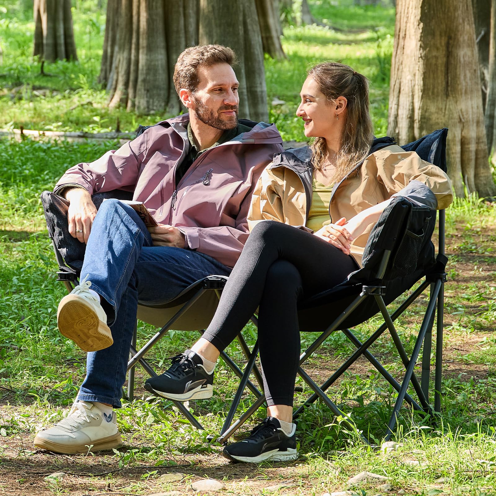 Campingstuhl Faltbar 124CM Breit Campingsofa für 2 Personen Faltsofa 320KG Belastbar, Campingcouch Dick Gepolstert Klappstuhl XXL 2 Sitzer Hohe Lehne für Outdoor Garten Balkon Indoor