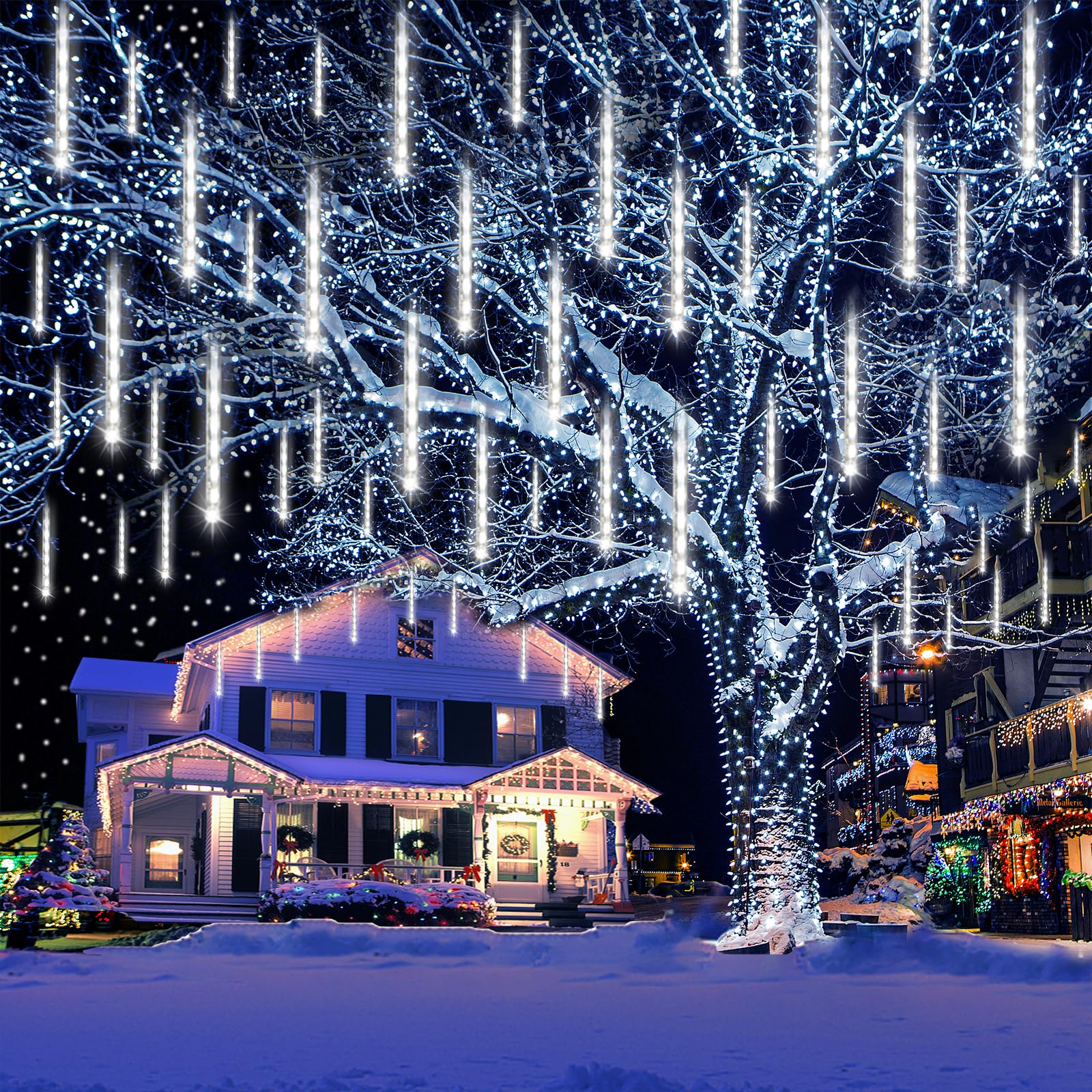 Weihnachtsdekoration im Freien, 20 Röhren (entspricht 2 Sätzen von 10 Röhren) Meteorschauer Feenlichter, wasserdichte Feenlichter für Weihnachten, Halloween, Baumhof, Weihnachtsdekoration im Freien, Blau