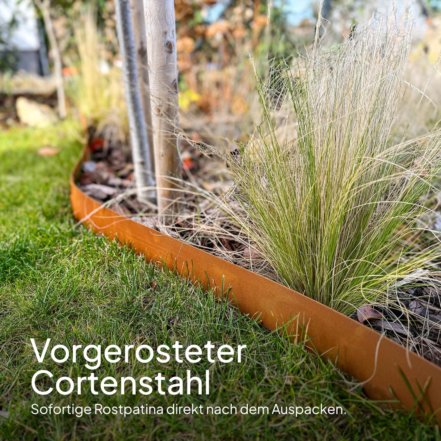 Flexible Rasenkante aus Metall - Garten Metall Beeteinfassung - Beetbegrenzung Einfach einschlagen, 1 Paar Montagehandschuhe inklusive