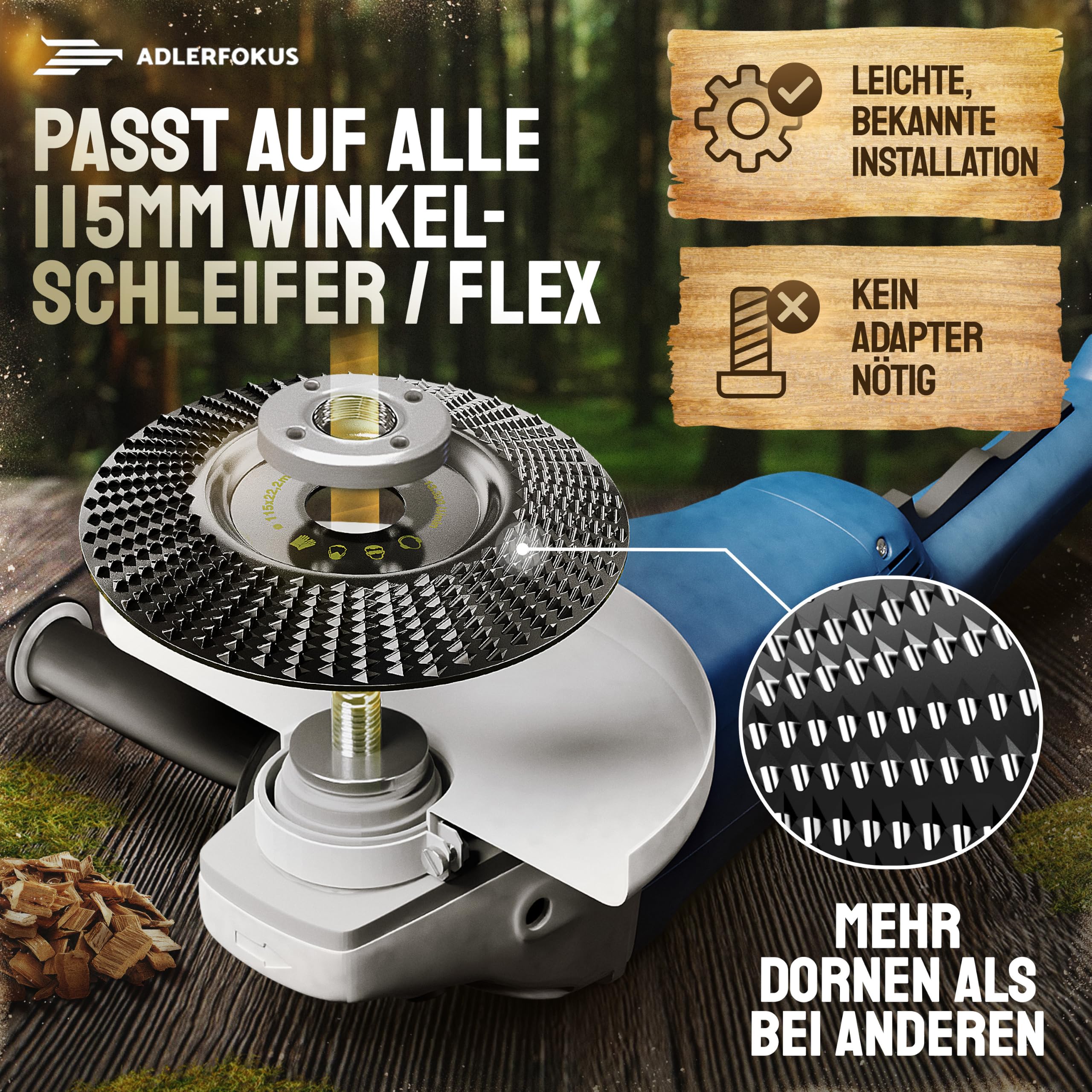 Holz Schleifscheibe 125mm Winkelschleifer [EXTRA SCHARF] | Flexscheibe für Holz - Wurzelfräse - Lackfräse - Baumstumpffräse - Raspelscheibe - Schleifen mit einer Flex Schleifscheibe