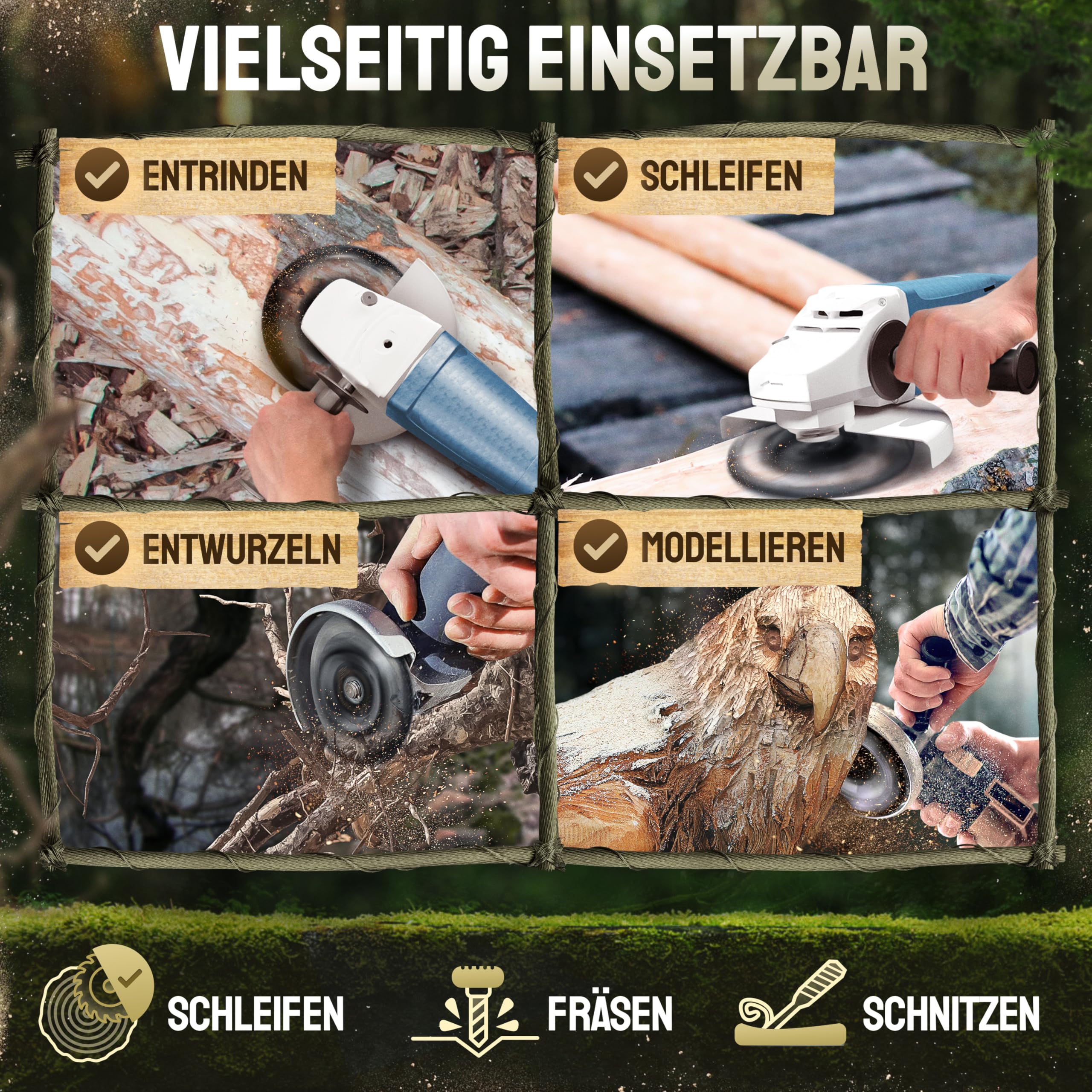 Holz Schleifscheibe 125mm Winkelschleifer [EXTRA SCHARF] | Flexscheibe für Holz - Wurzelfräse - Lackfräse - Baumstumpffräse - Raspelscheibe - Schleifen mit einer Flex Schleifscheibe