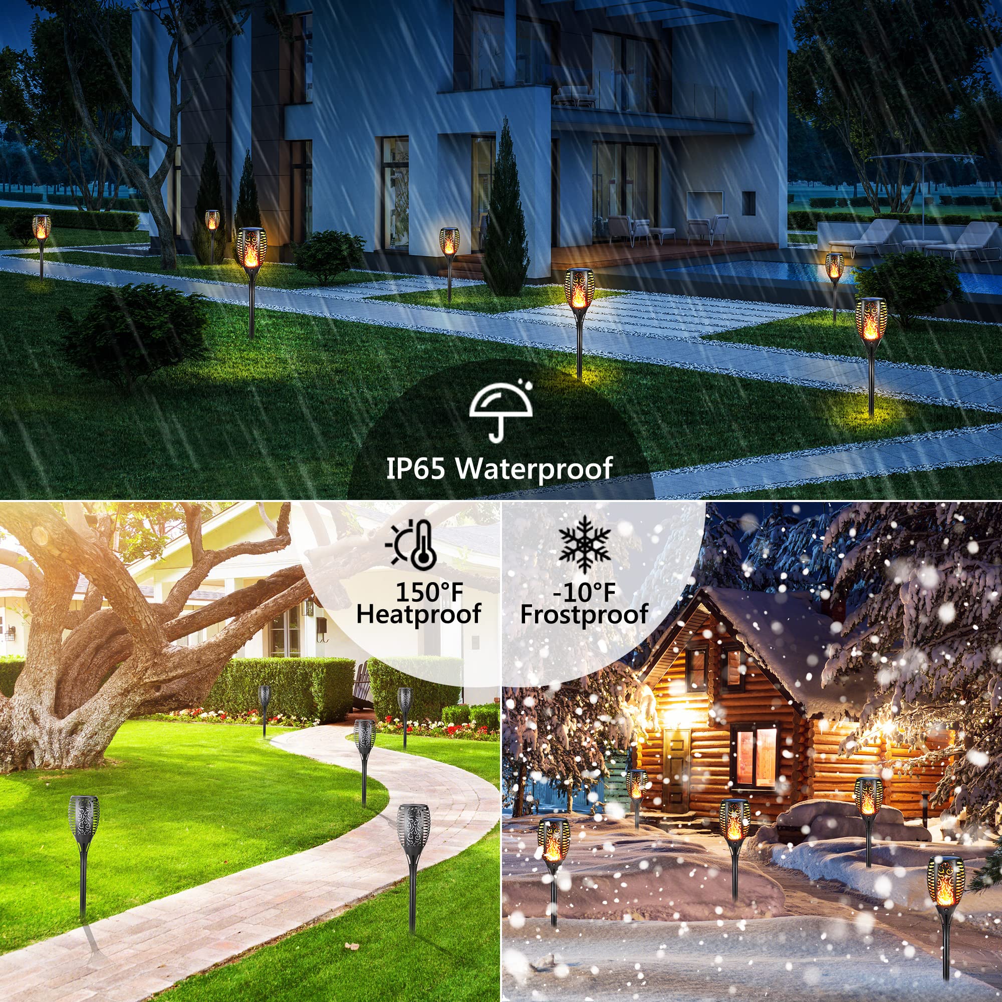 6 Stück Solarlampen für Außen - 12 LED Solarleuchten Garten mit Realistischer Flammeneffekt, IP65 Wasserdicht Gartenfackeln Solar für Außen, Hinterhöfe, Gärten, Rasen Beleuchtung