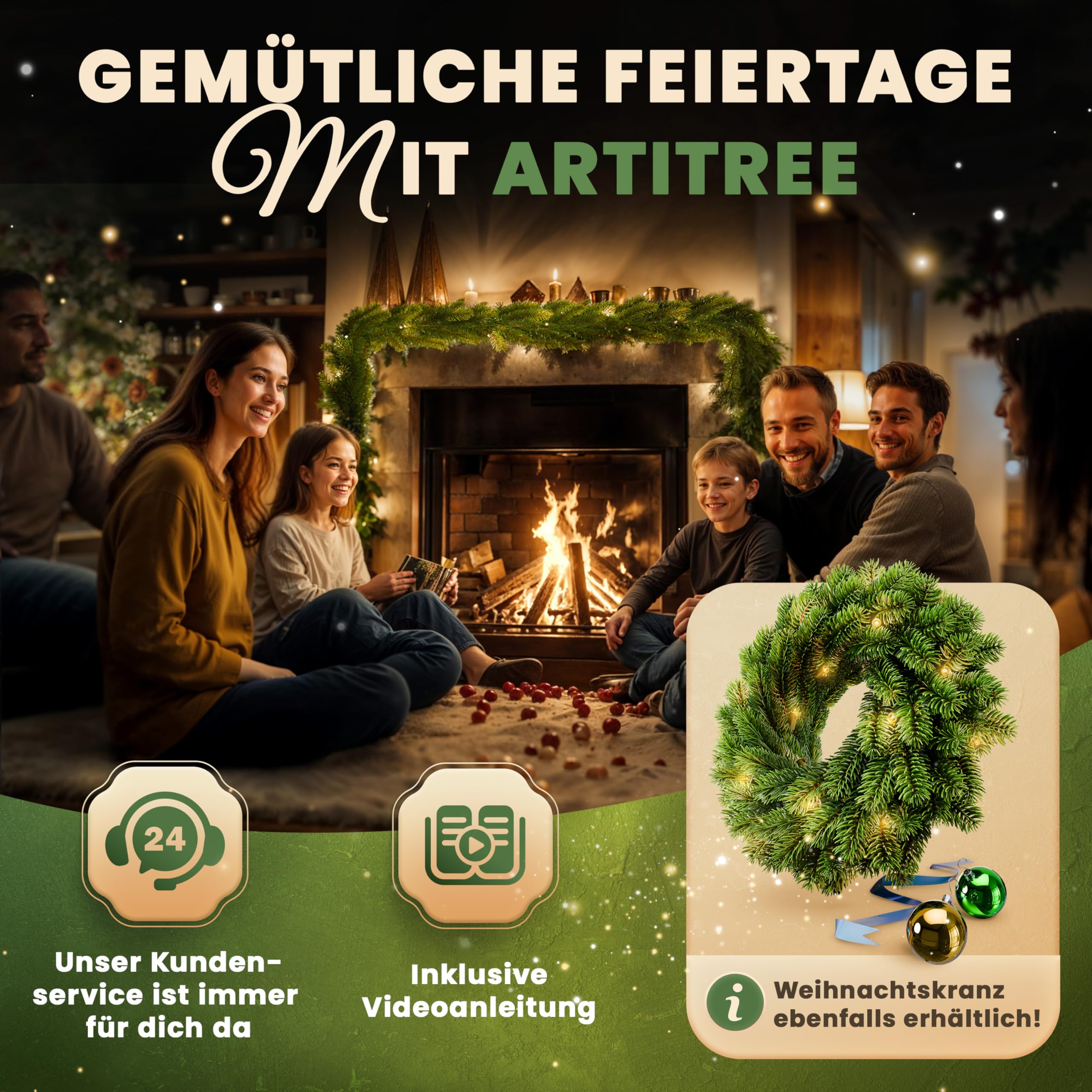 Weihnachtsgirlande - Lebensechte Tannengirlande, Grün, Perfekt für Weihnachtsdekoration, Innen- und Außenbereich, Treppengeländer und Türrahmen
