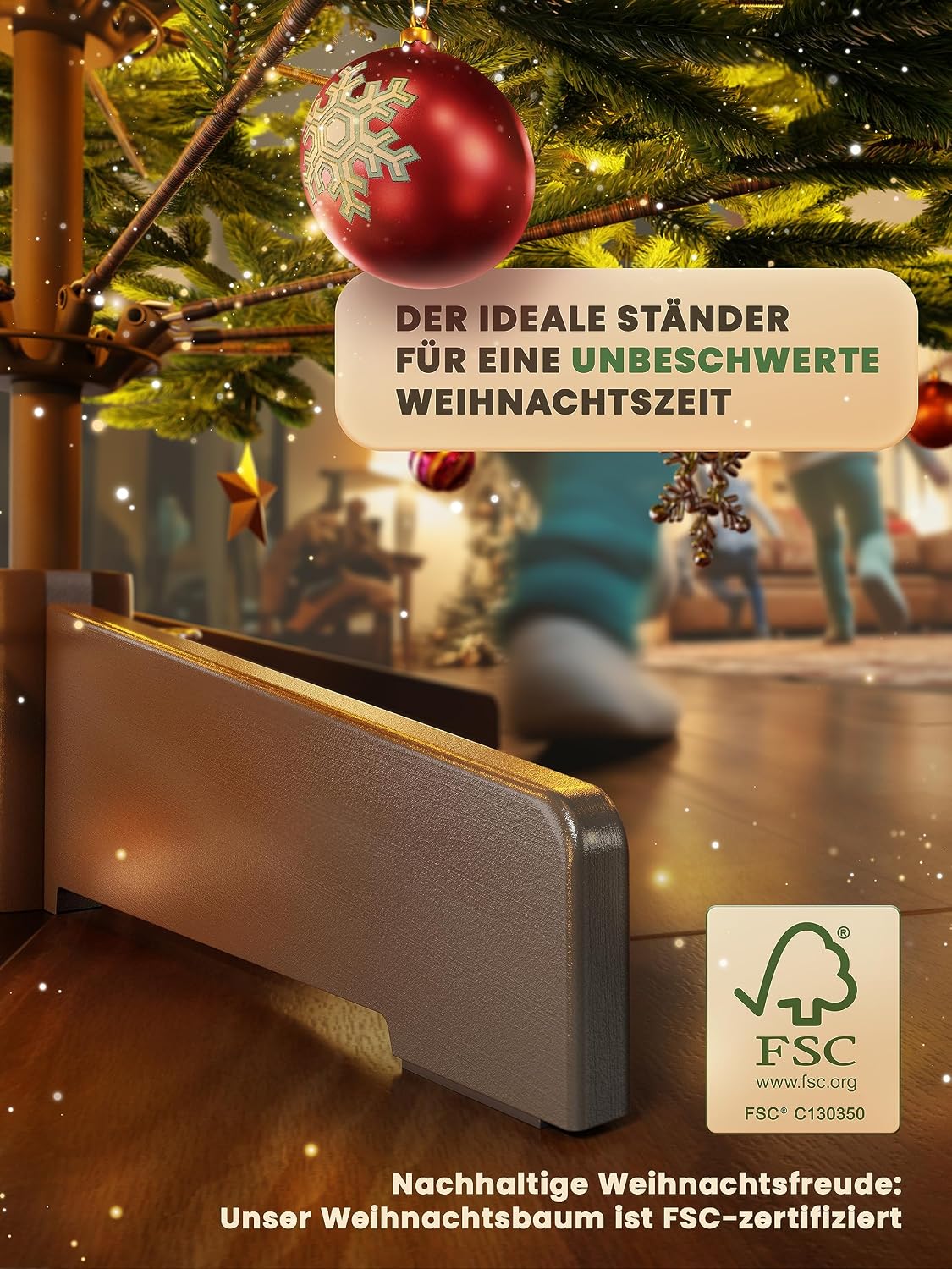 Künstlicher Weihnachtsbaum – 100 % Spritzguss Nordfichte mit LED | Premium Tannenbaum naturgetreu inkl. FSC-Holzständer & Aufbewahrungstasche