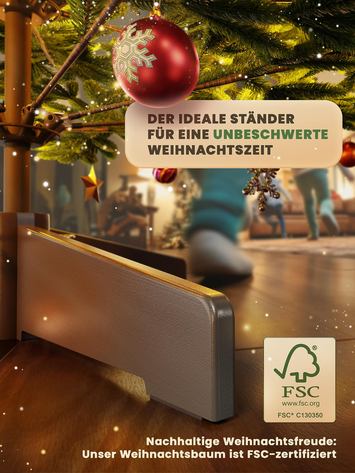 Künstlicher Weihnachtsbaum – 100 % Spritzguss Nordfichte mit LED | Premium Tannenbaum naturgetreu inkl. FSC-Holzständer & Aufbewahrungstasche