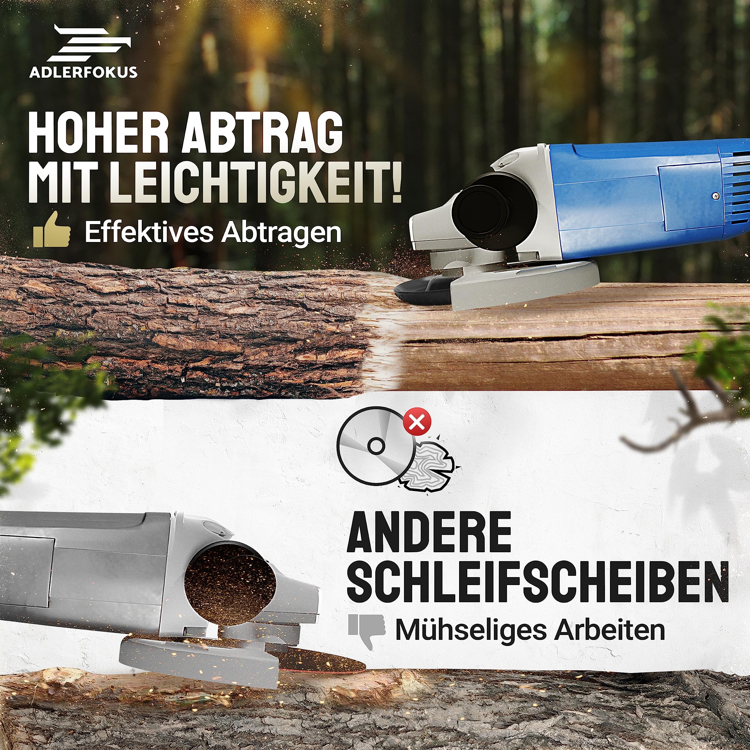 Holz Schleifscheibe 125mm Winkelschleifer [EXTRA SCHARF] | Flexscheibe für Holz - Wurzelfräse - Lackfräse - Baumstumpffräse - Raspelscheibe - Schleifen mit einer Flex Schleifscheibe