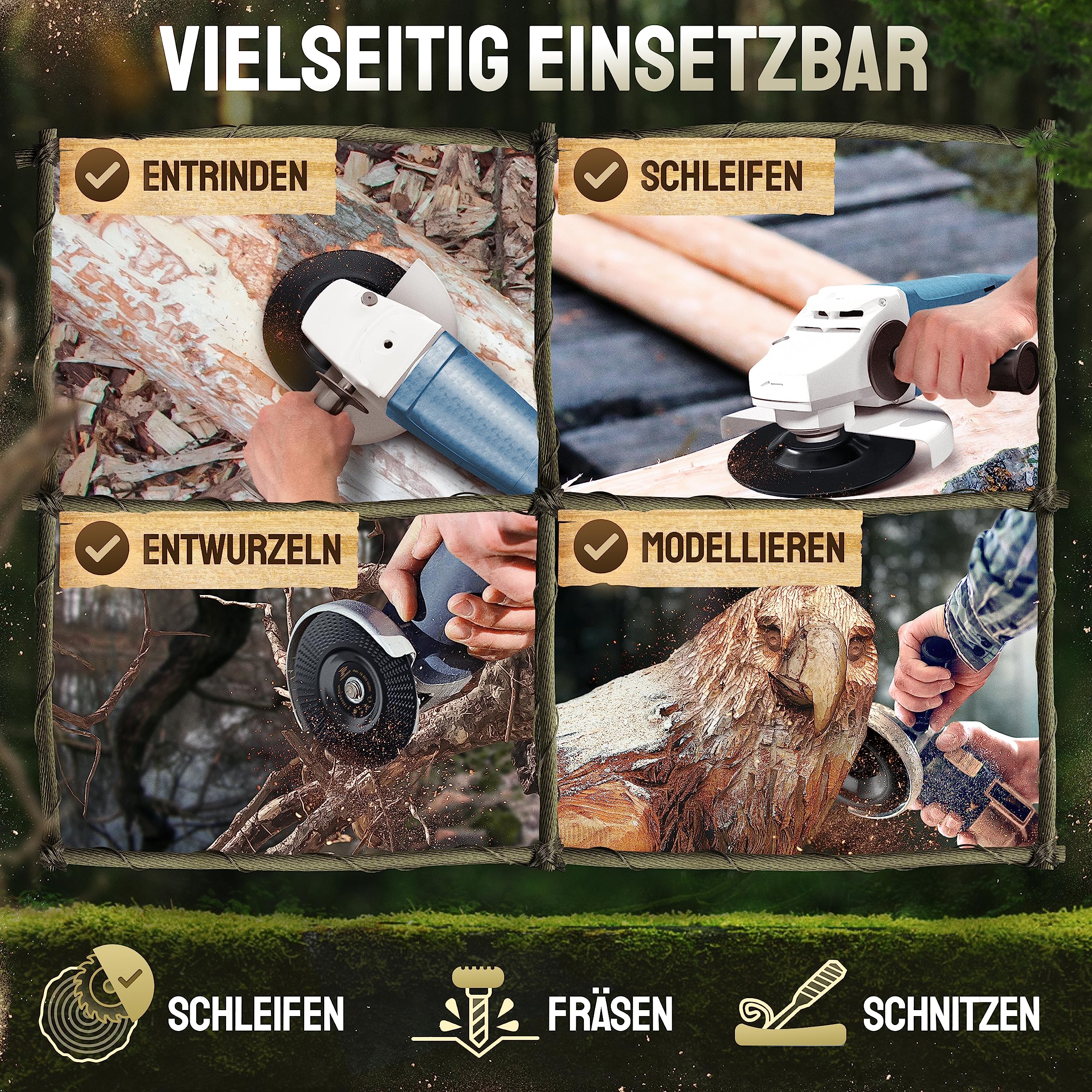 Holz Schleifscheibe 125mm Winkelschleifer [EXTRA SCHARF] | Flexscheibe für Holz - Wurzelfräse - Lackfräse - Baumstumpffräse - Raspelscheibe - Schleifen mit einer Flex Schleifscheibe