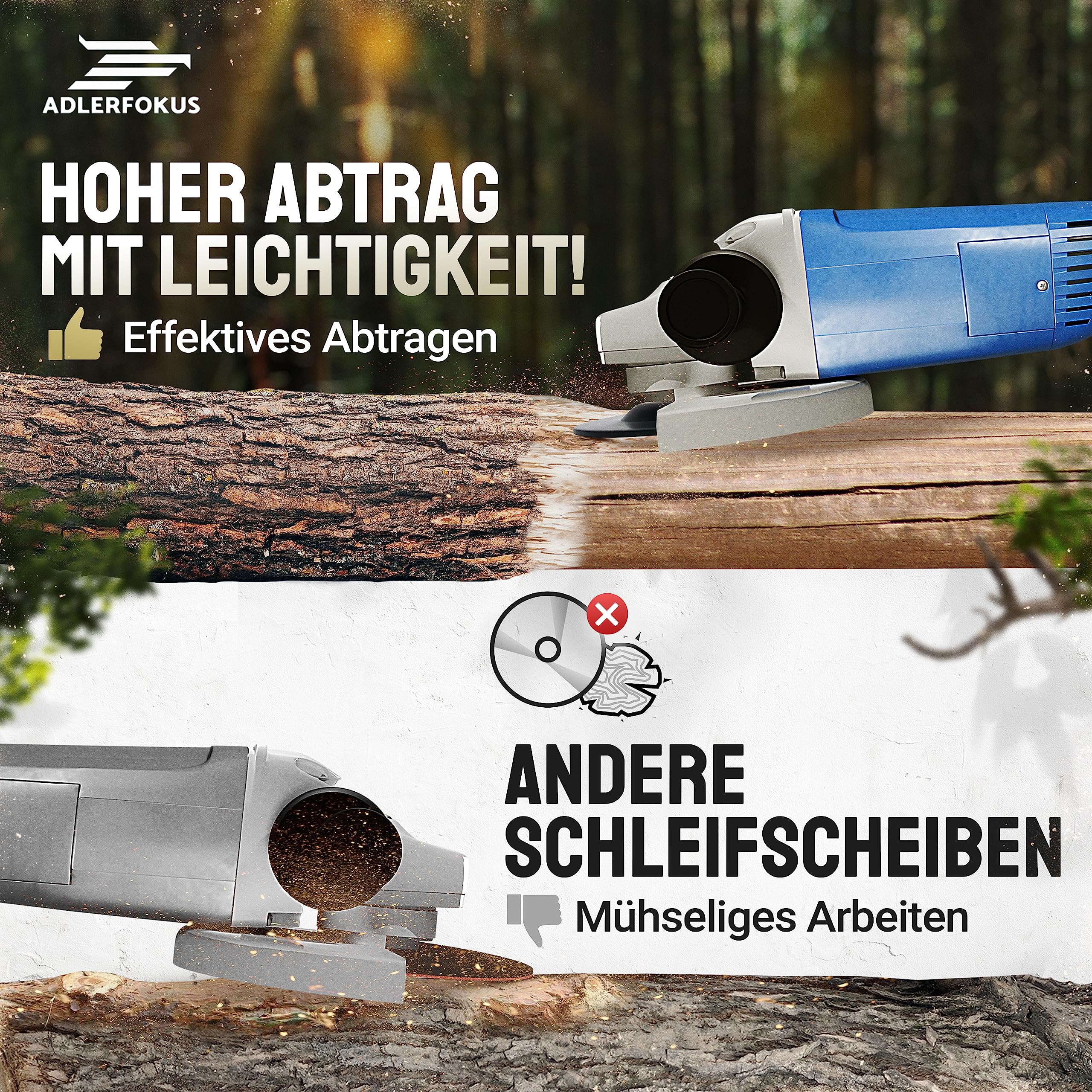Holz Schleifscheibe 125mm Winkelschleifer [EXTRA SCHARF] | Flexscheibe für Holz - Wurzelfräse - Lackfräse - Baumstumpffräse - Raspelscheibe - Schleifen mit einer Flex Schleifscheibe