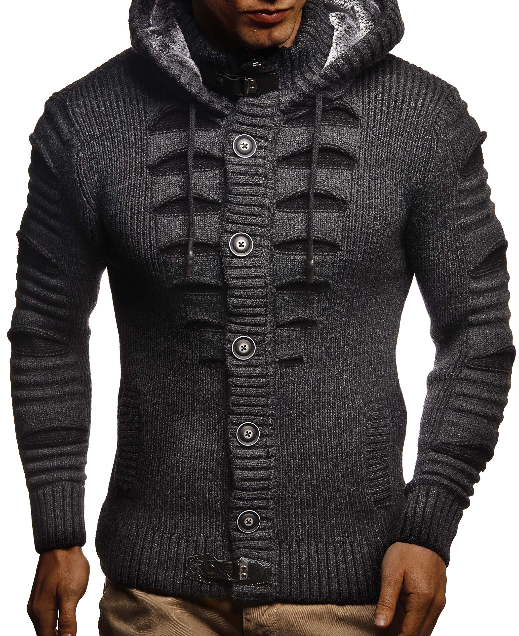 Herren Cardigan mit Hood und Zip, gestrickte Sweat Jacket für Winter und Sommer