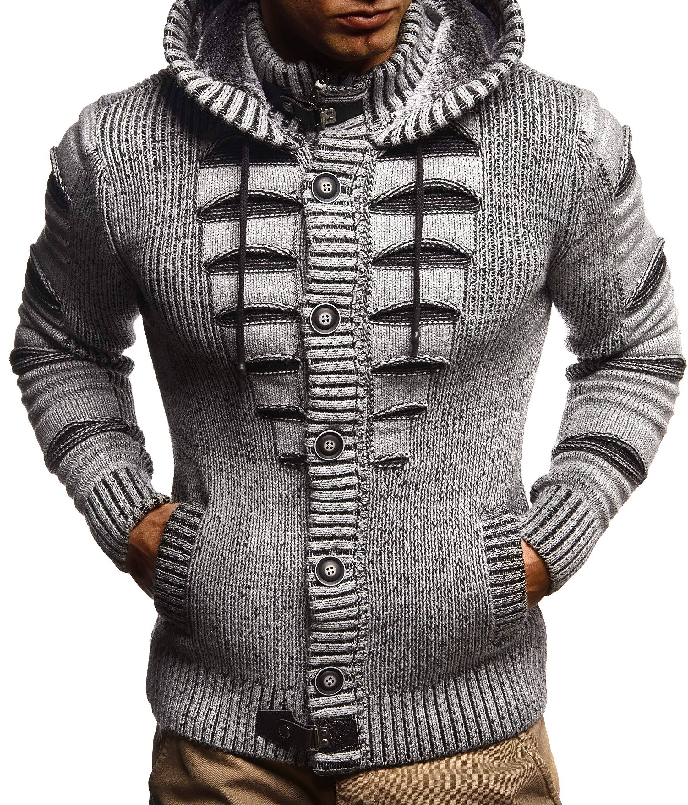 Herren Cardigan mit Hood und Zip, gestrickte Sweat Jacket für Winter und Sommer